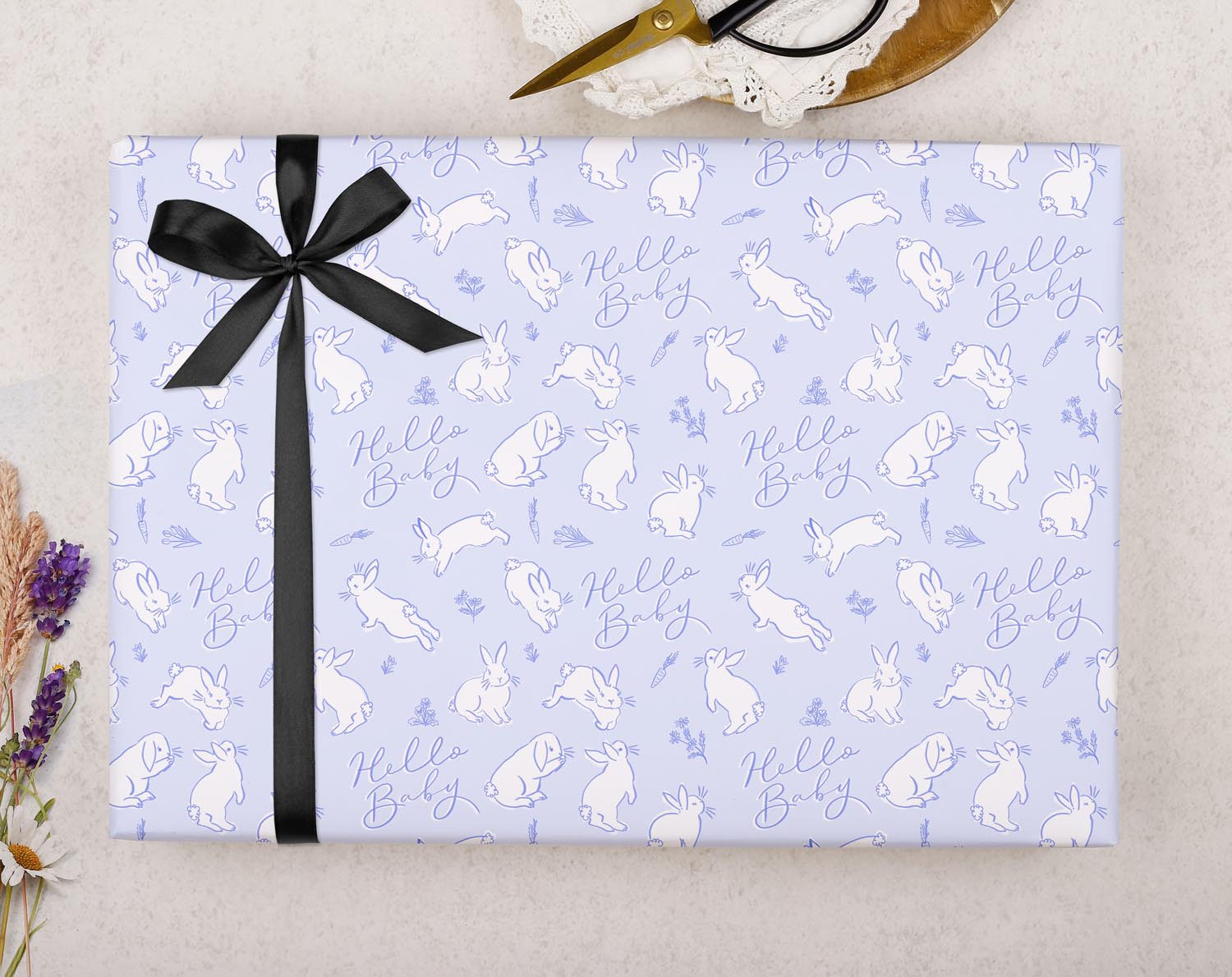 Blue Baby Shower Bunny Wrapping Paper