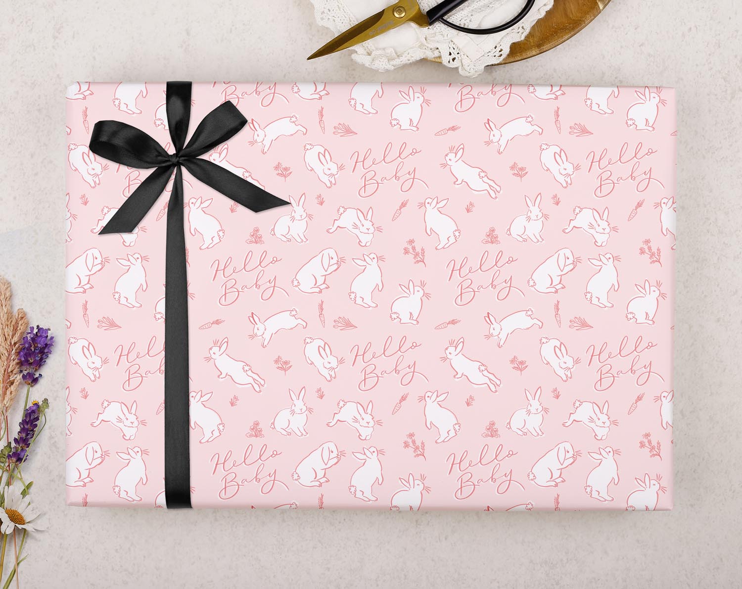 Pink Baby Shower Bunny Wrapping Paper