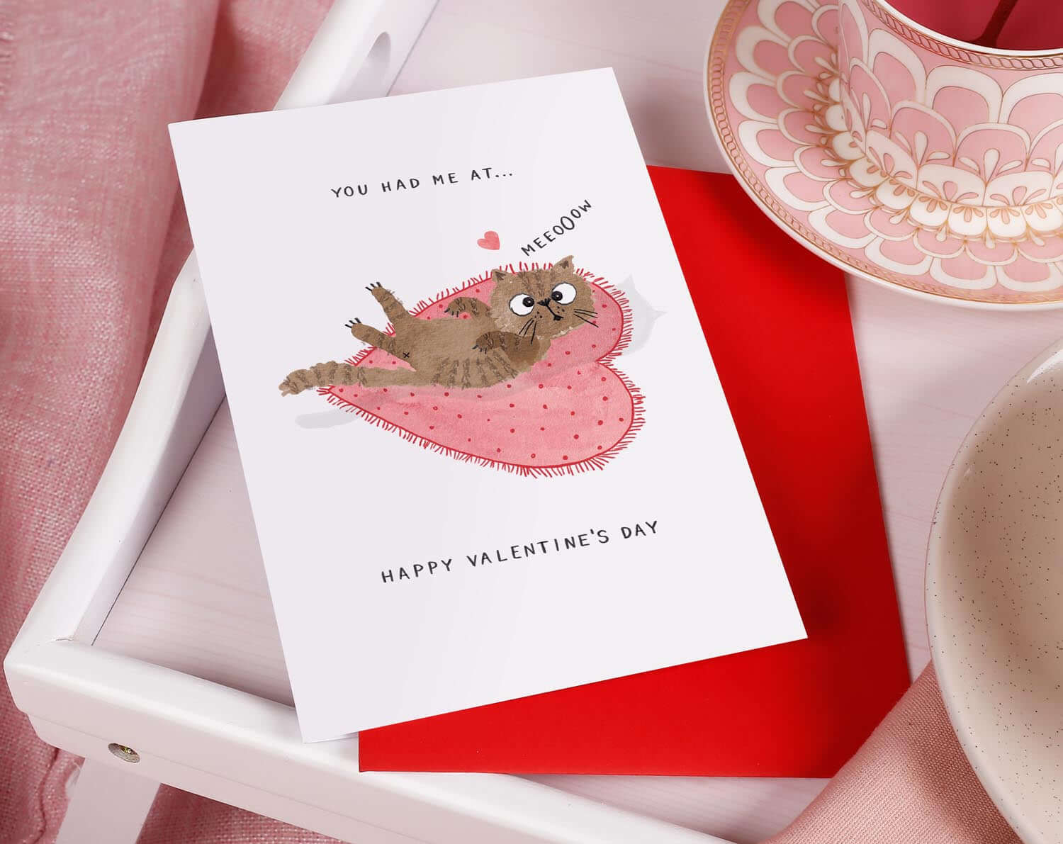 You Had Me At Meow, Tabby Cat Valentine Card. Greeting & Note Cards designed by Making Meadows