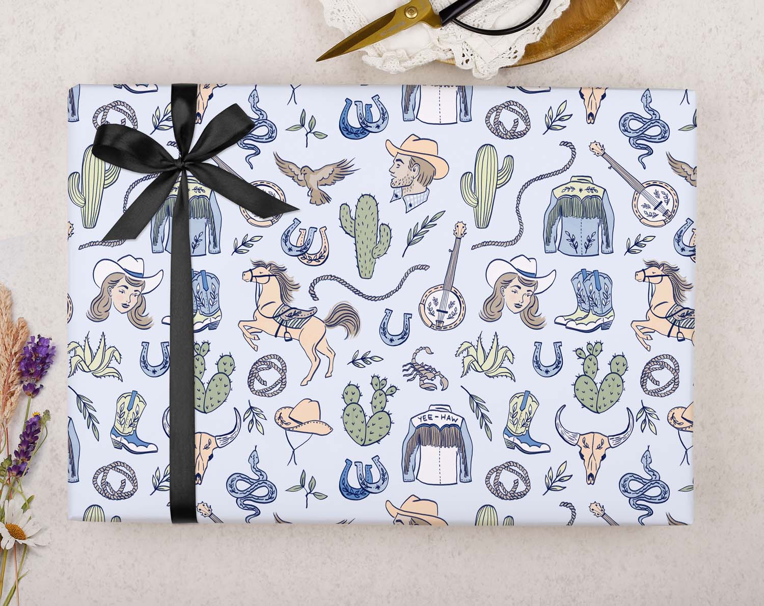 Rodeo Cowboy Blue Wrapping Paper