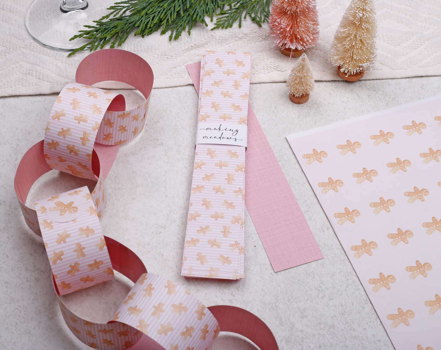 Pink Christmas Paper Chains showcasing pink paper links, decorative strips, and holiday-themed accents.