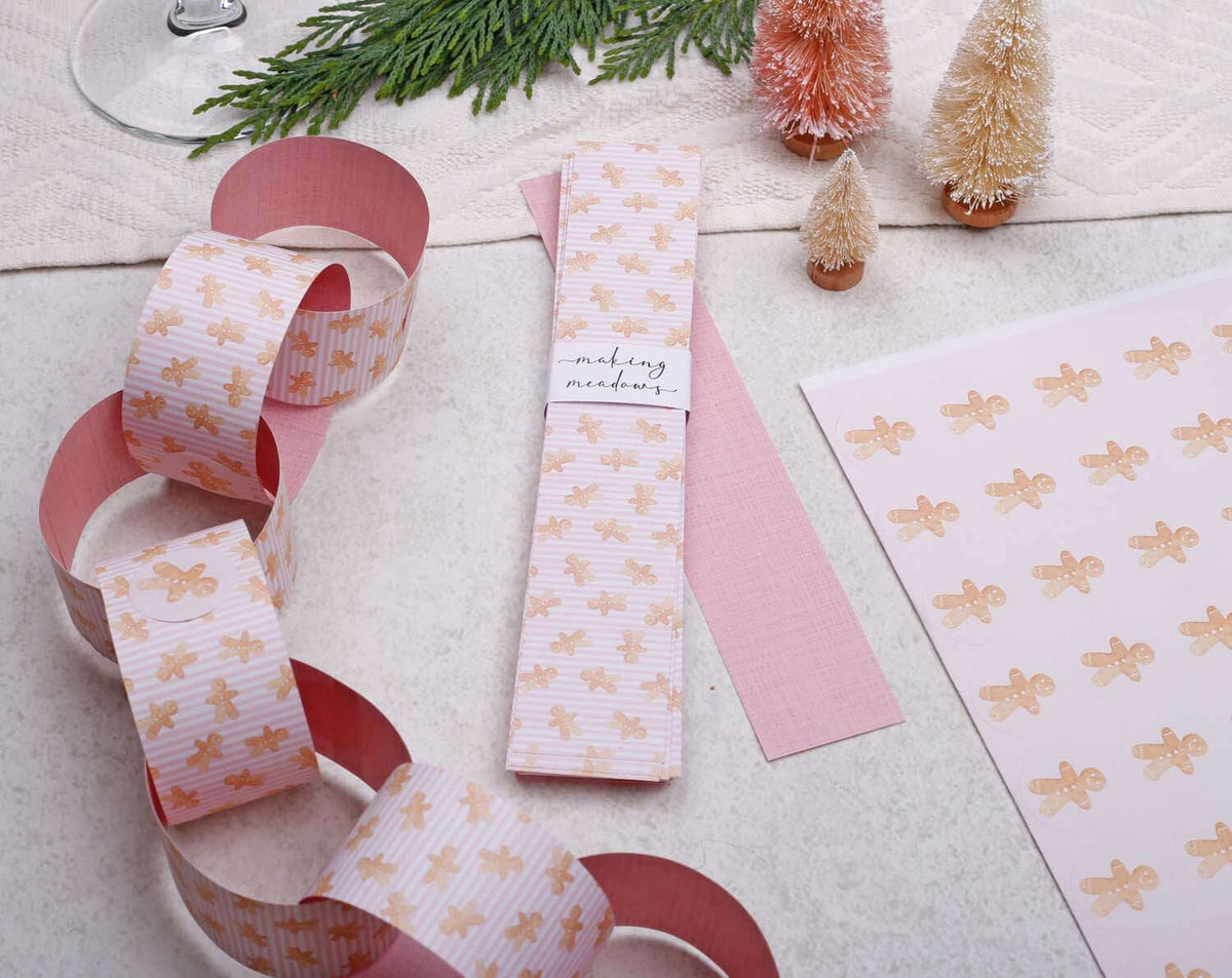 Pink Christmas Paper Chains showcasing pink paper links, decorative strips, and holiday-themed accents.