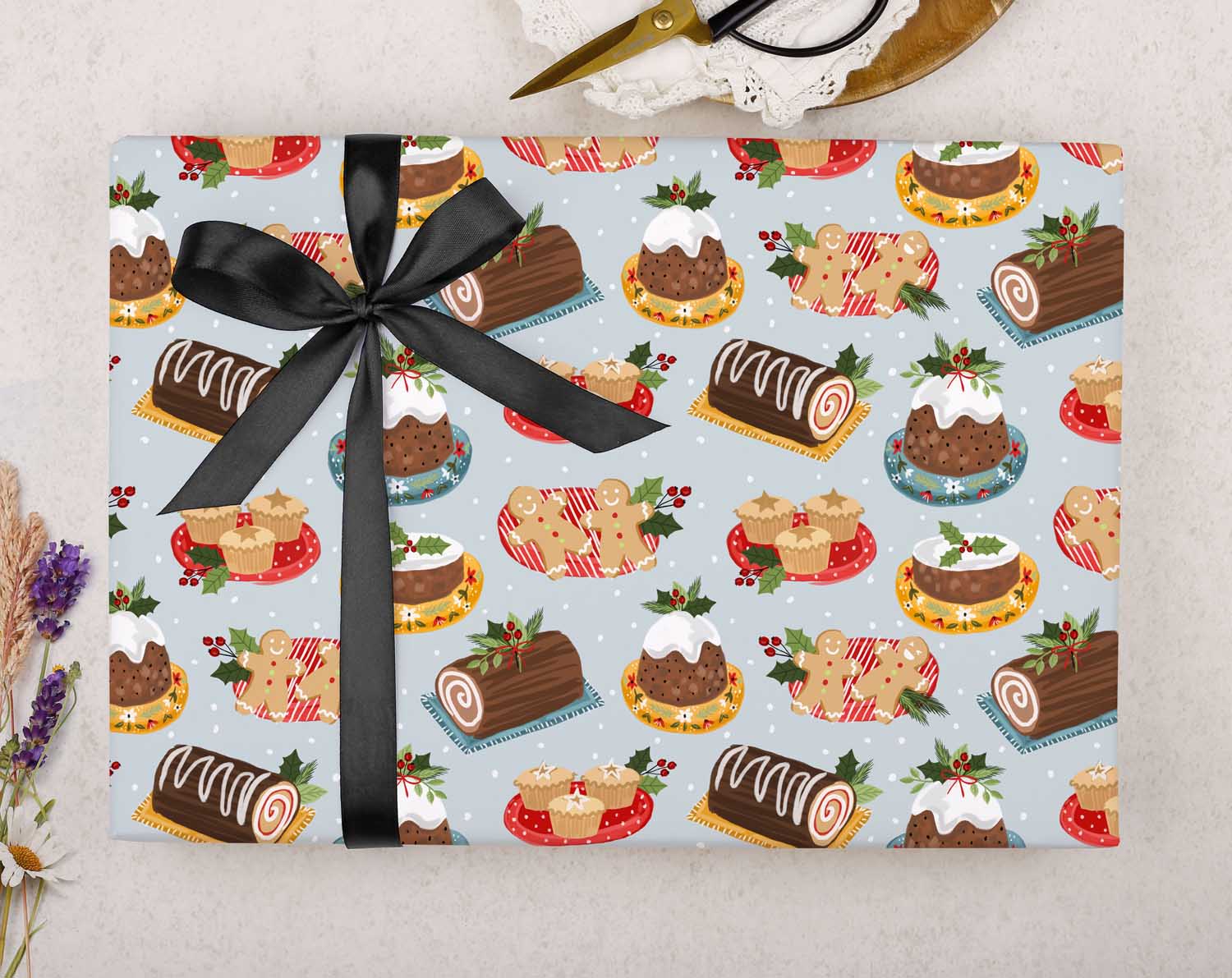 Blue Christmas food Wrapping Paper