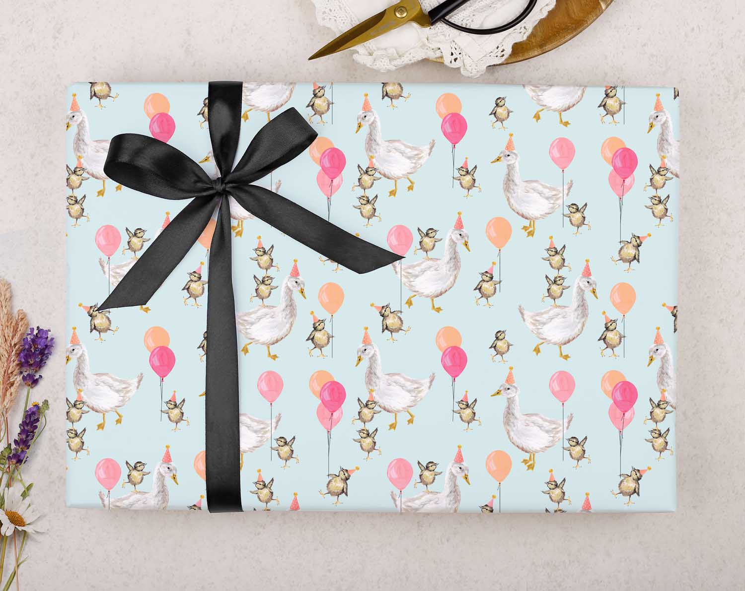 Blue Geese Celebration Wrapping Paper
