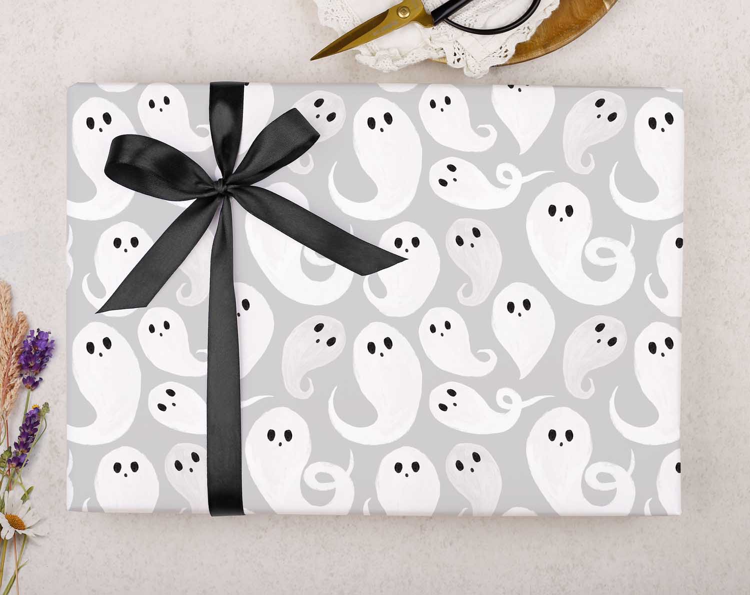 halloween grey ghost wrapping paper
