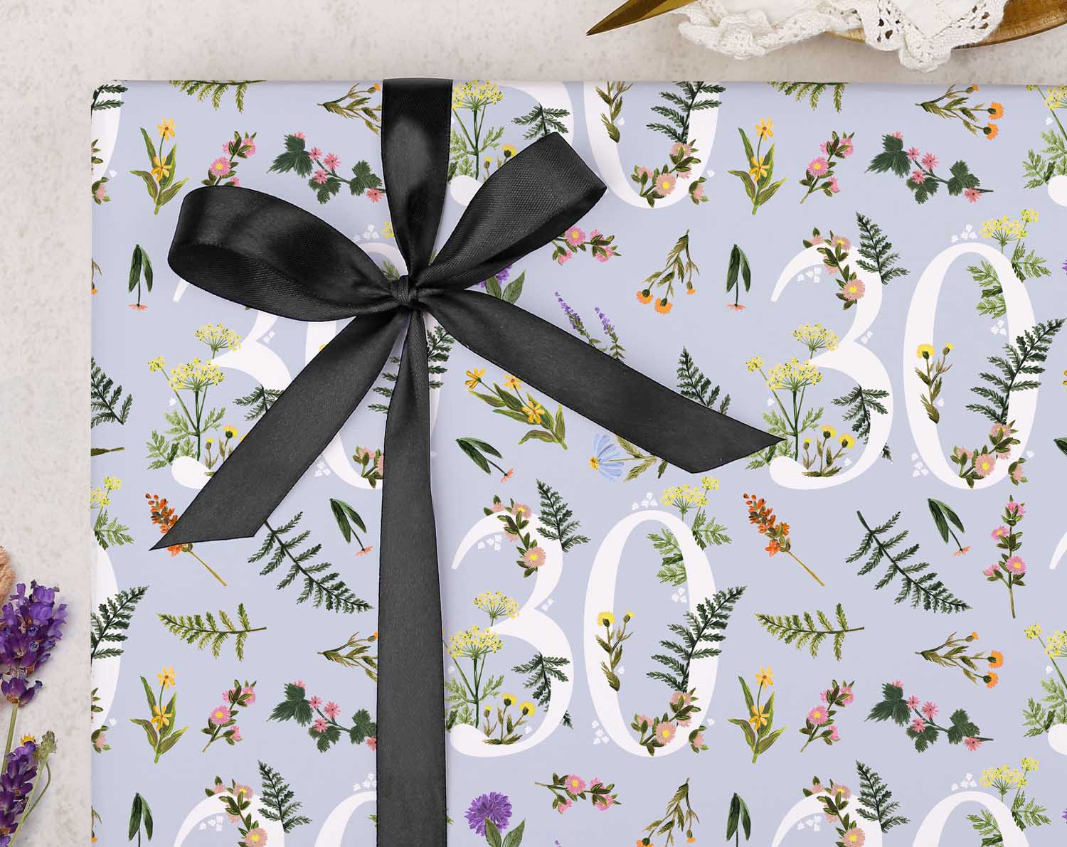Floral Milestone 30th Birthday Wrapping Paper for Her