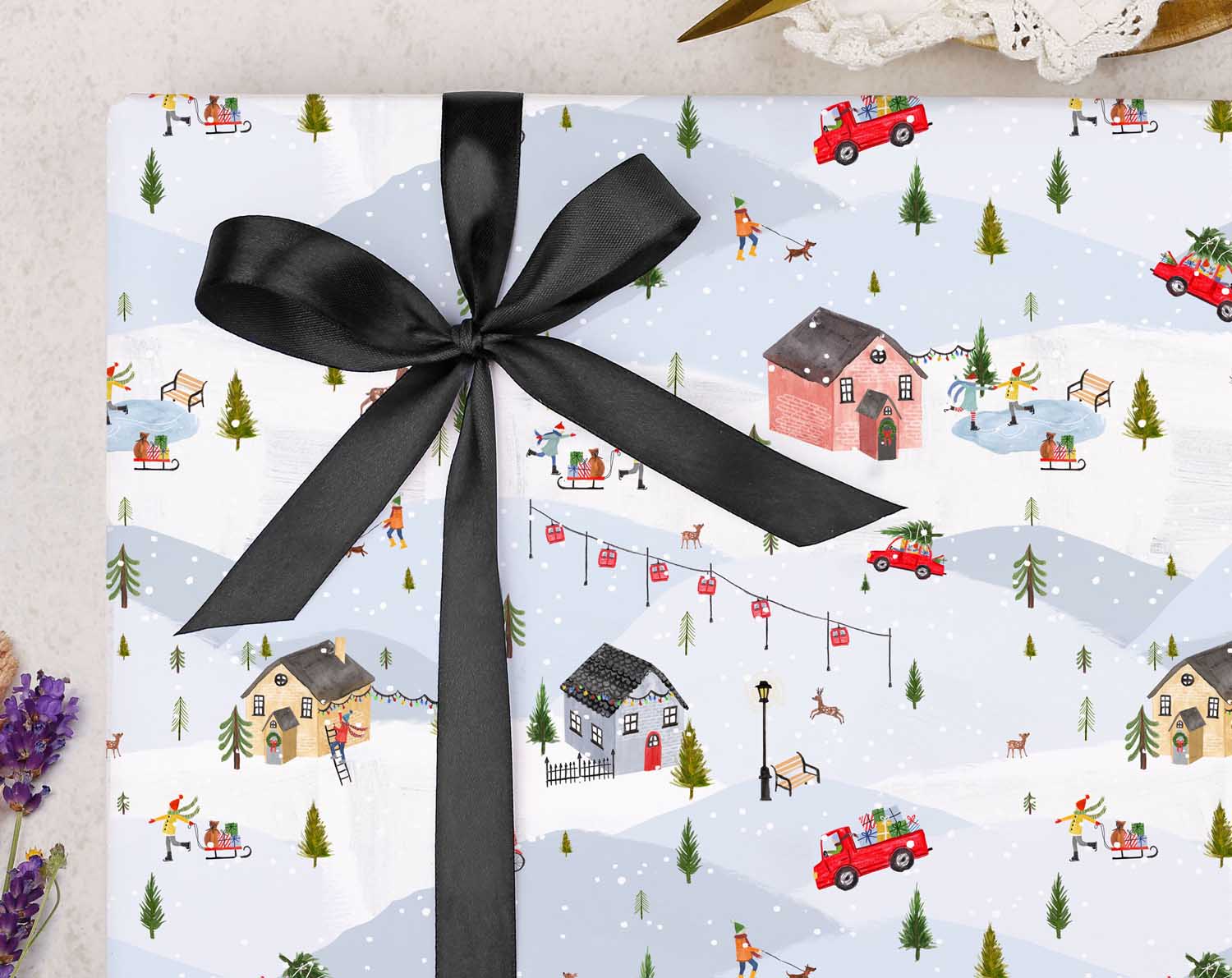 Ski Village Christmas Wrapping Paper