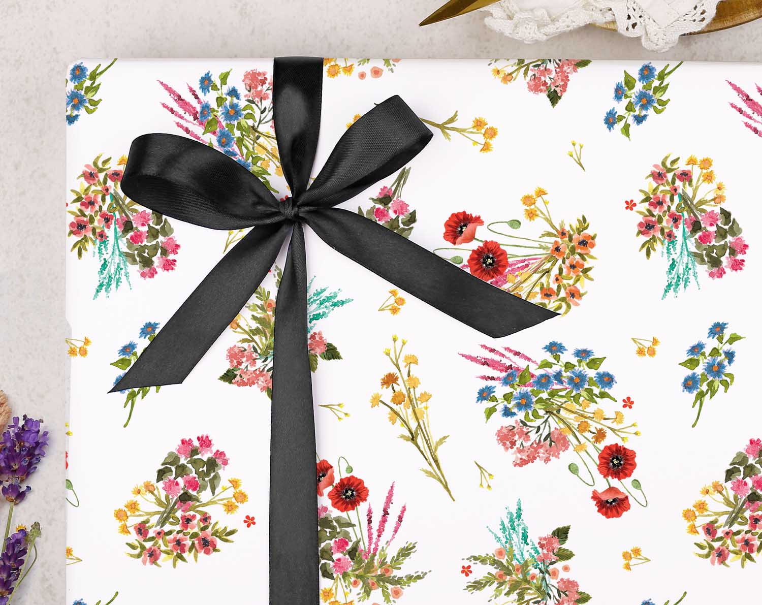 Wild Flowers Wrapping Paper, White Floral Gift Wrap, Making Meadows