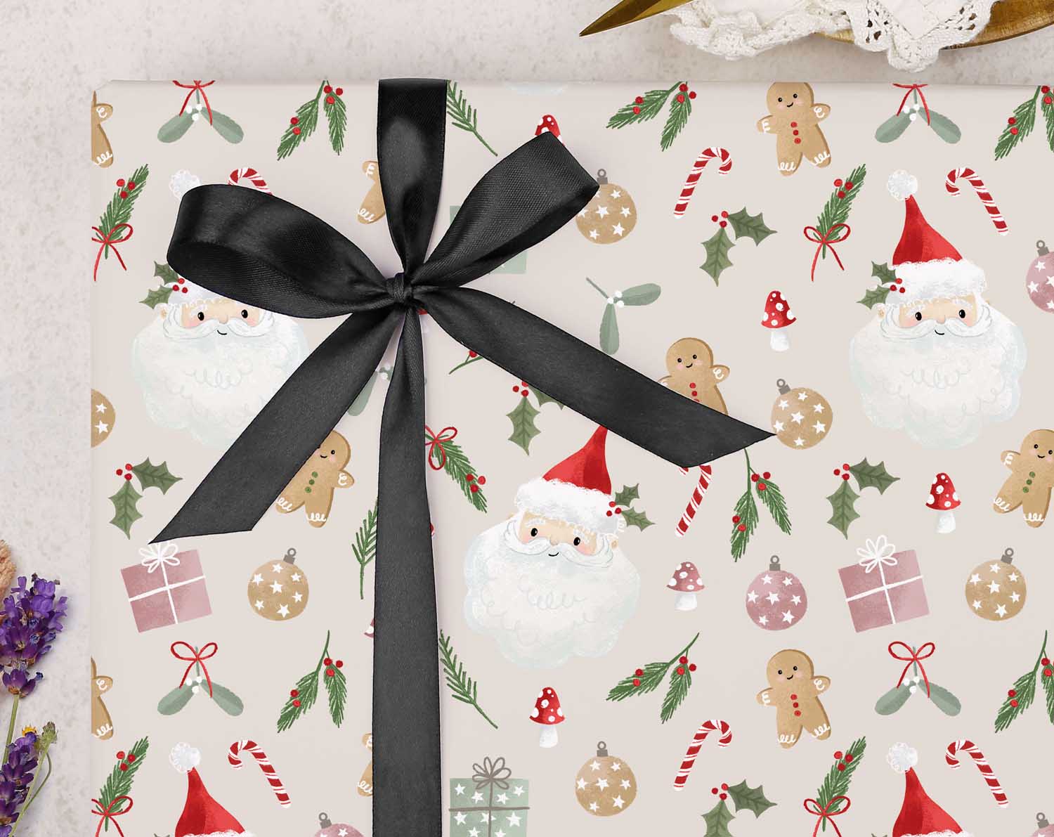 Santa & gingerbread Christmas Wrapping Paper