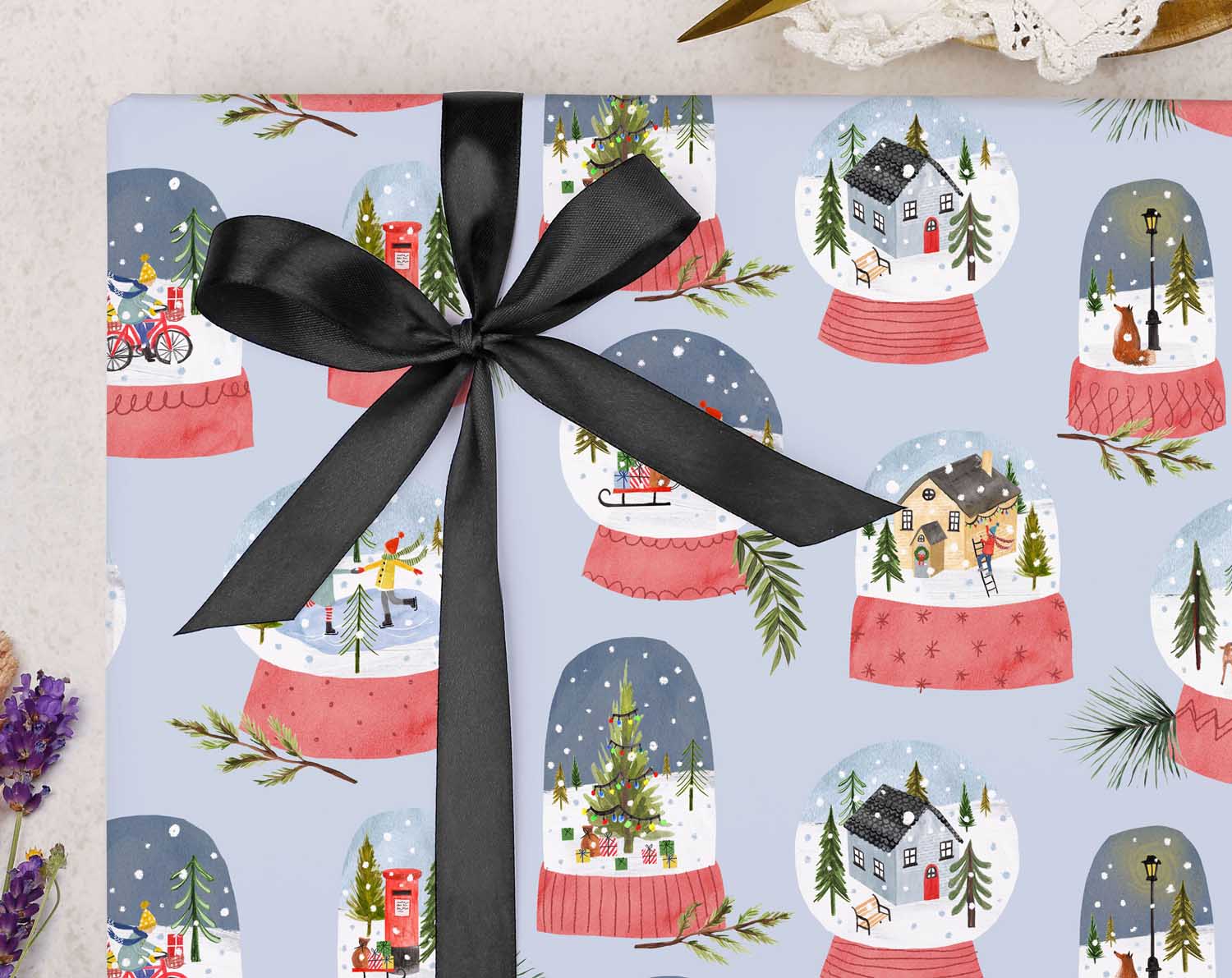 blue snow globe Christmas Wrapping Paper