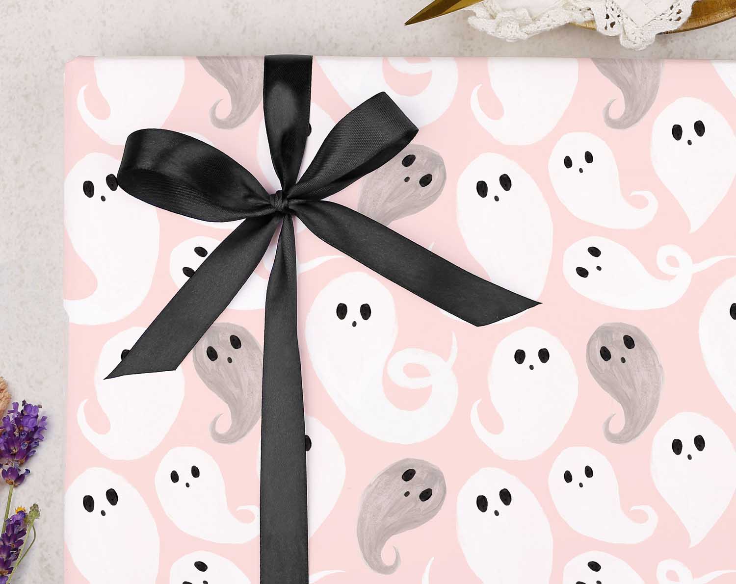 halloween pink ghost wrapping paper