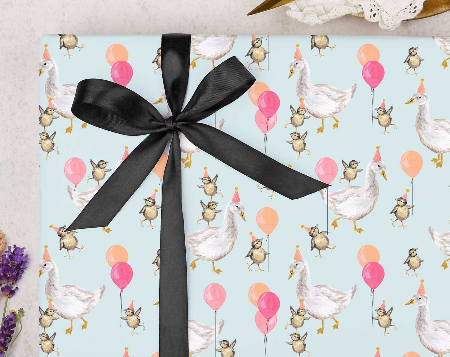 Blue Geese Celebration Wrapping Paper