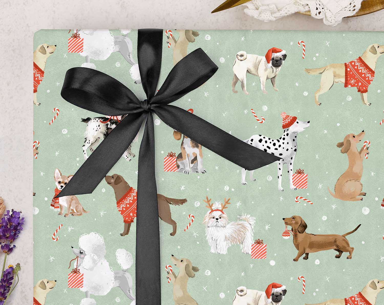cute mint green dog Christmas Wrapping Paper