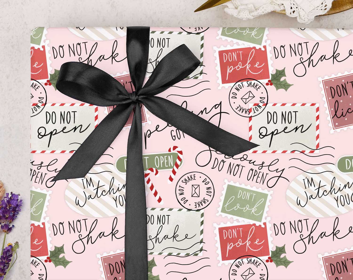 Pink 'Do not open' Christmas Wrapping Paper