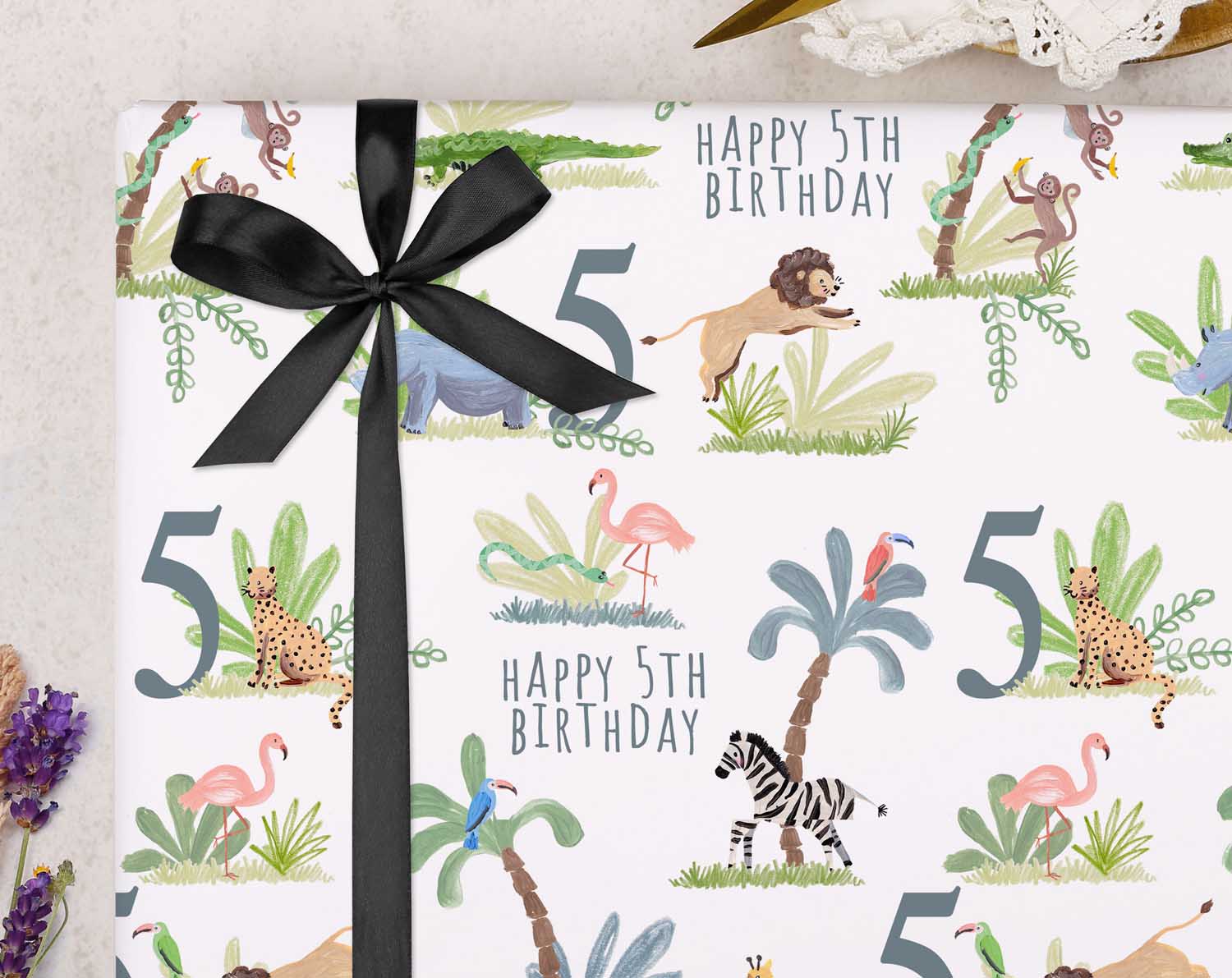 Safari Animal 5th Birthday Wrapping Paper