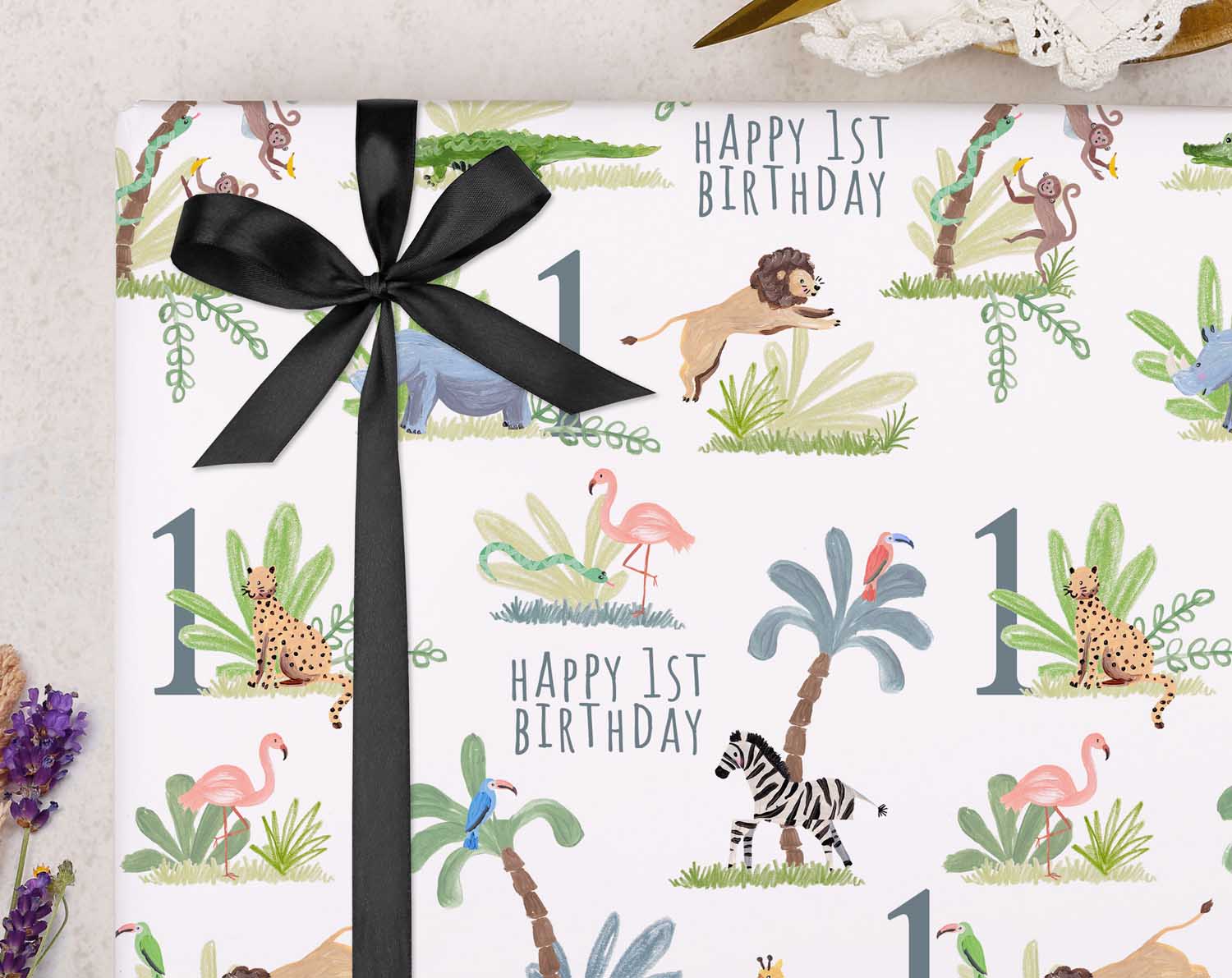 Safari Animal 1st Birthday Wrapping Paper