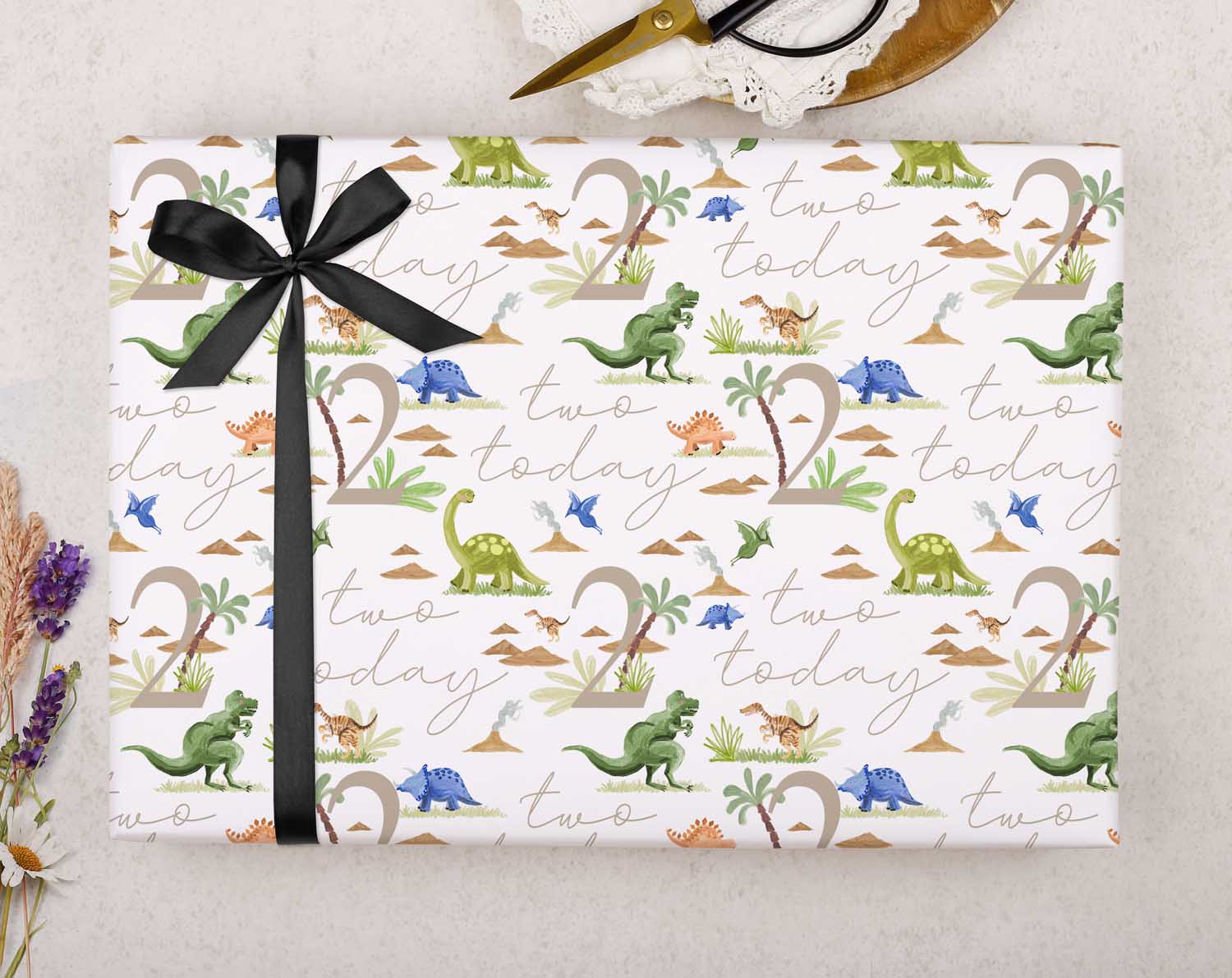 Dinosaur 2nd Birthday Wrapping Paper