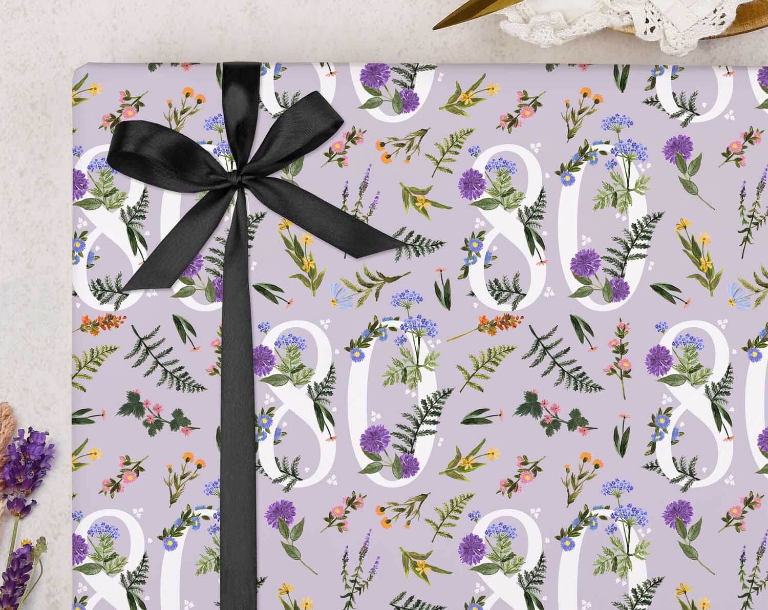 80th Birthday Wrapping Paper. Wrapping Paper designed by Making Meadows