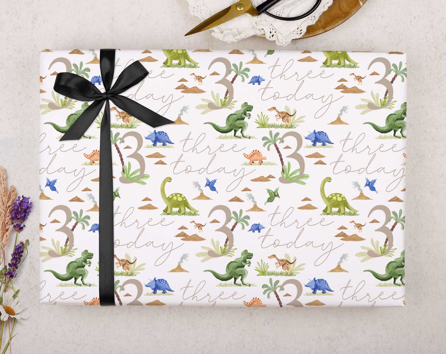 Dinosaur 3rd Birthday Wrapping Paper