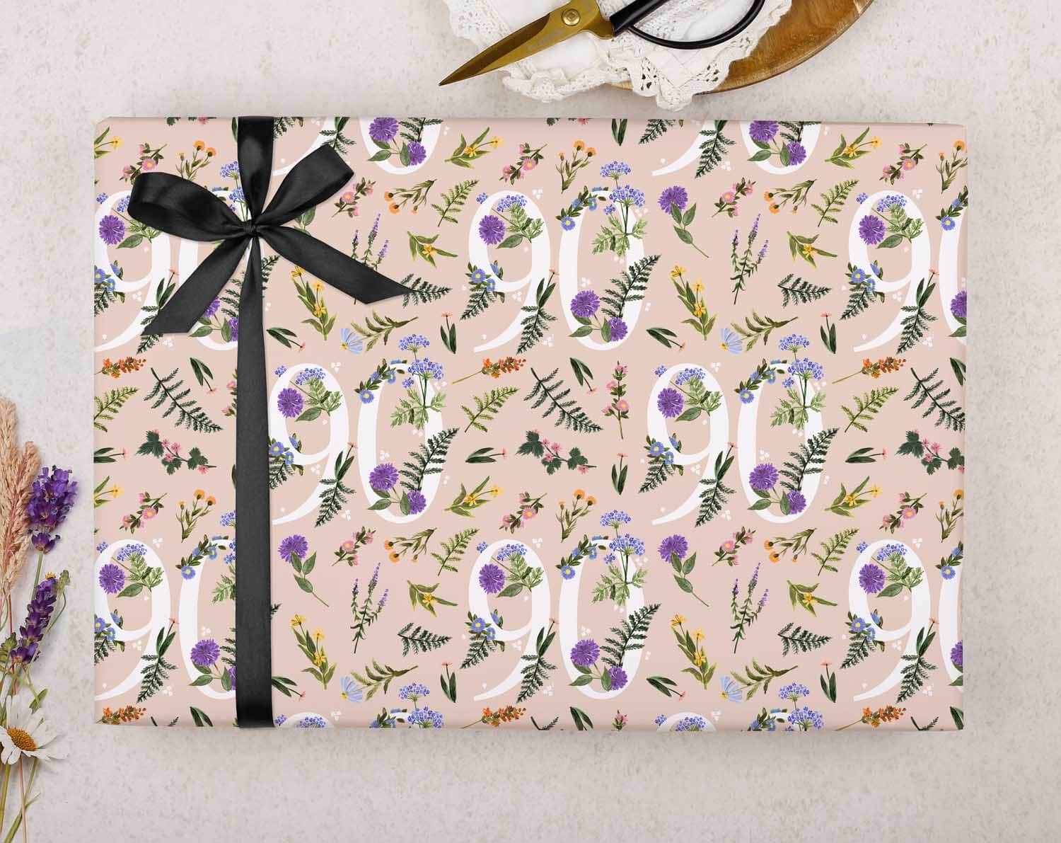 90th Birthday Wrapping Paper. Wrapping Paper designed by Making Meadows