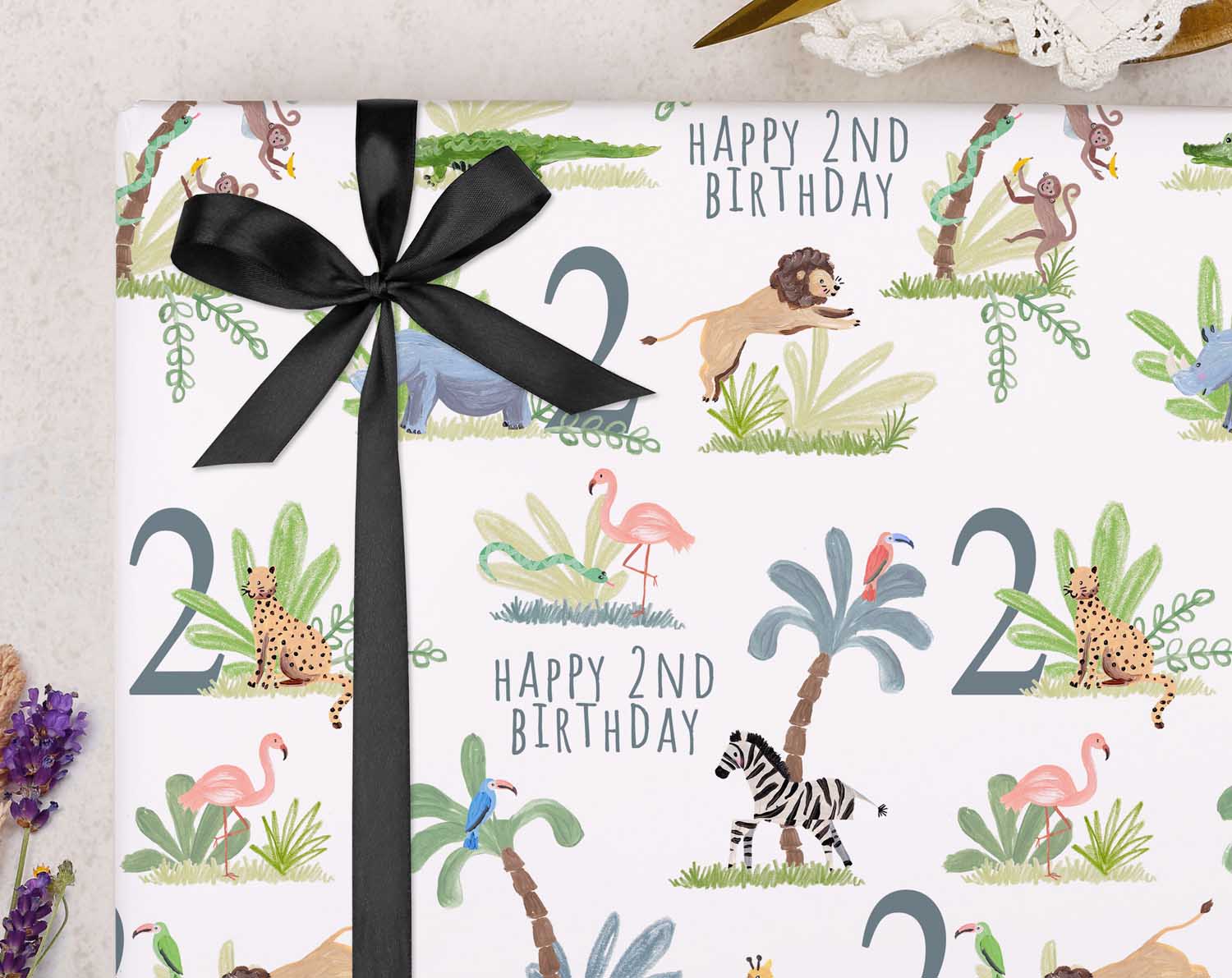 Safari Animal 2nd Birthday Wrapping Paper