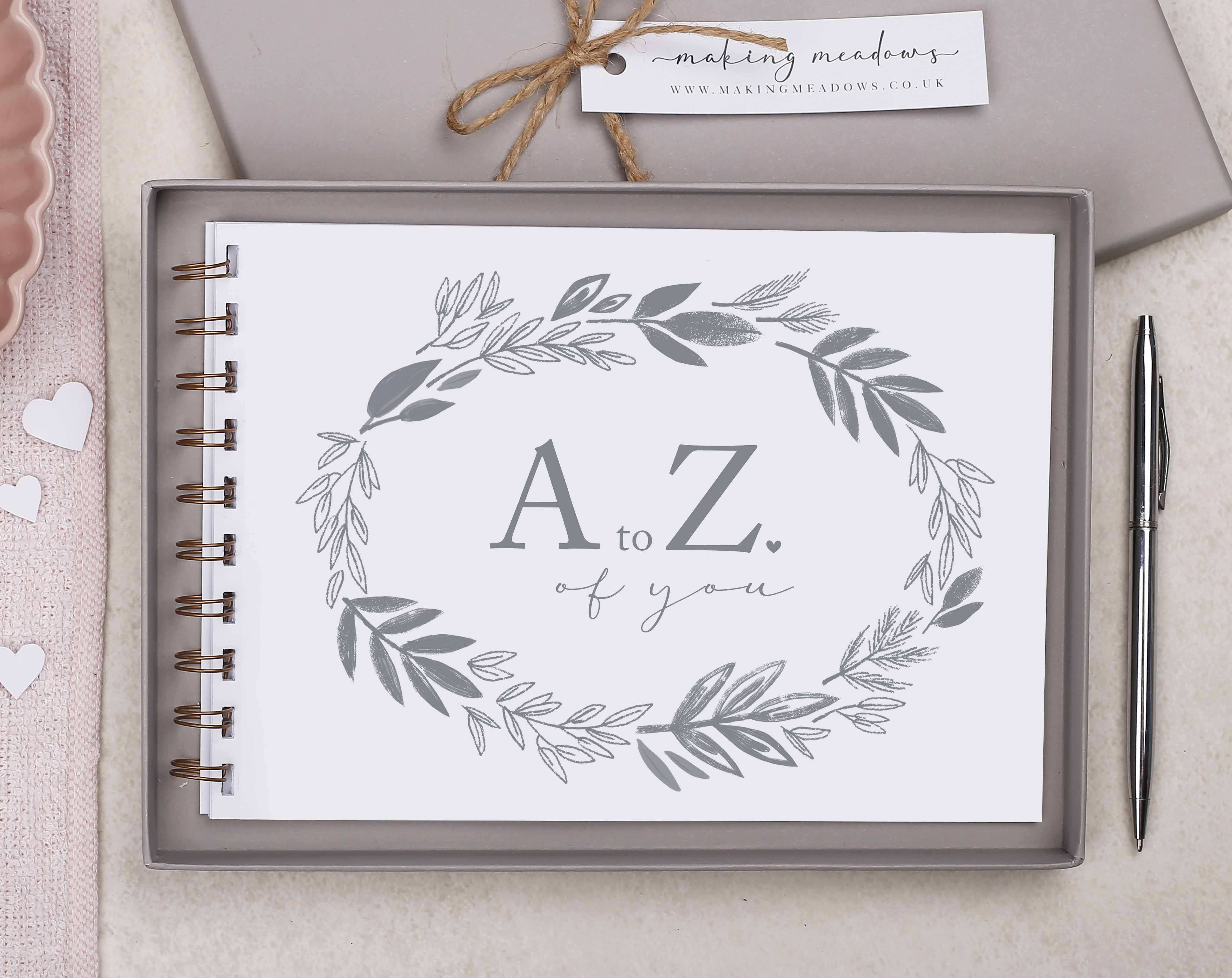 A to Z of You Love Book Gift. Stationery designed by Making Meadows