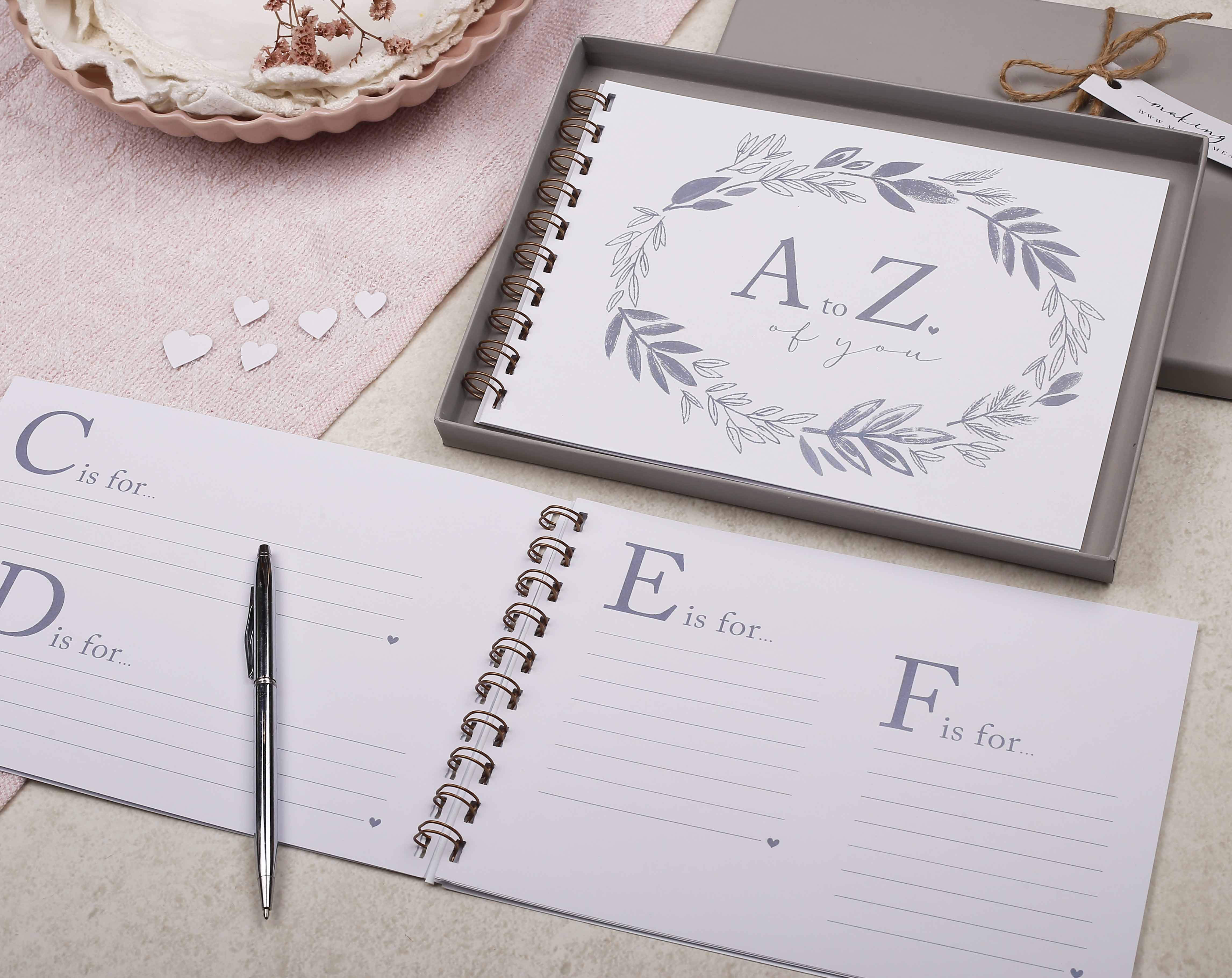 A to Z of You Love Book Gift. Stationery designed by Making Meadows