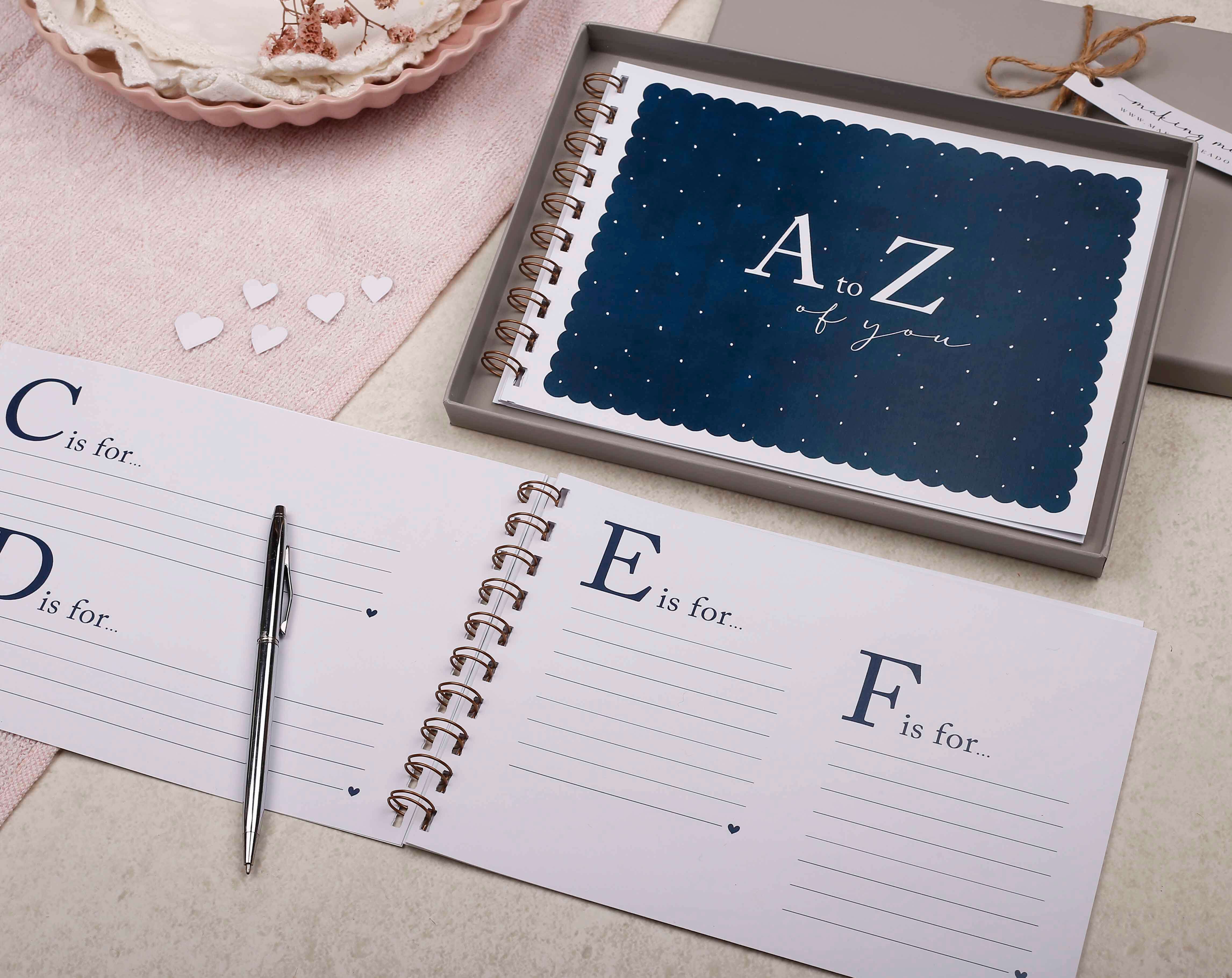 A to Z of You Love Book Gift. Stationery designed by Making Meadows