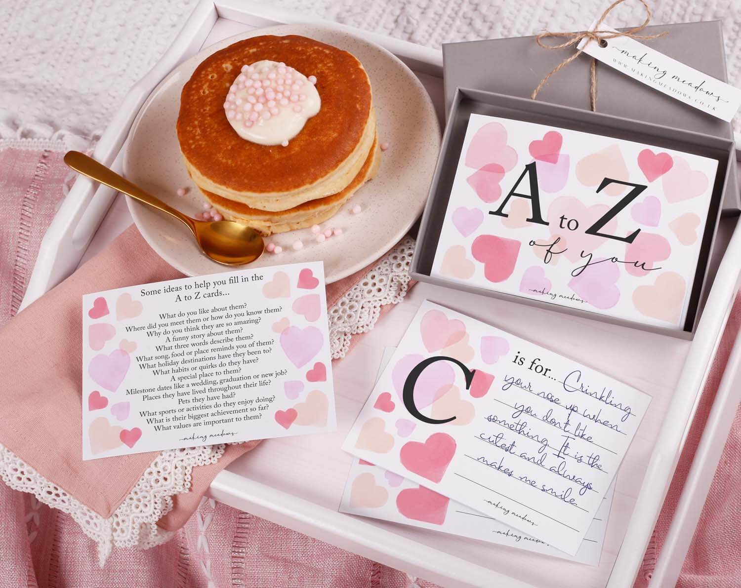 A to Z of You Pink Heart Cards. Gift Giving designed by Making Meadows