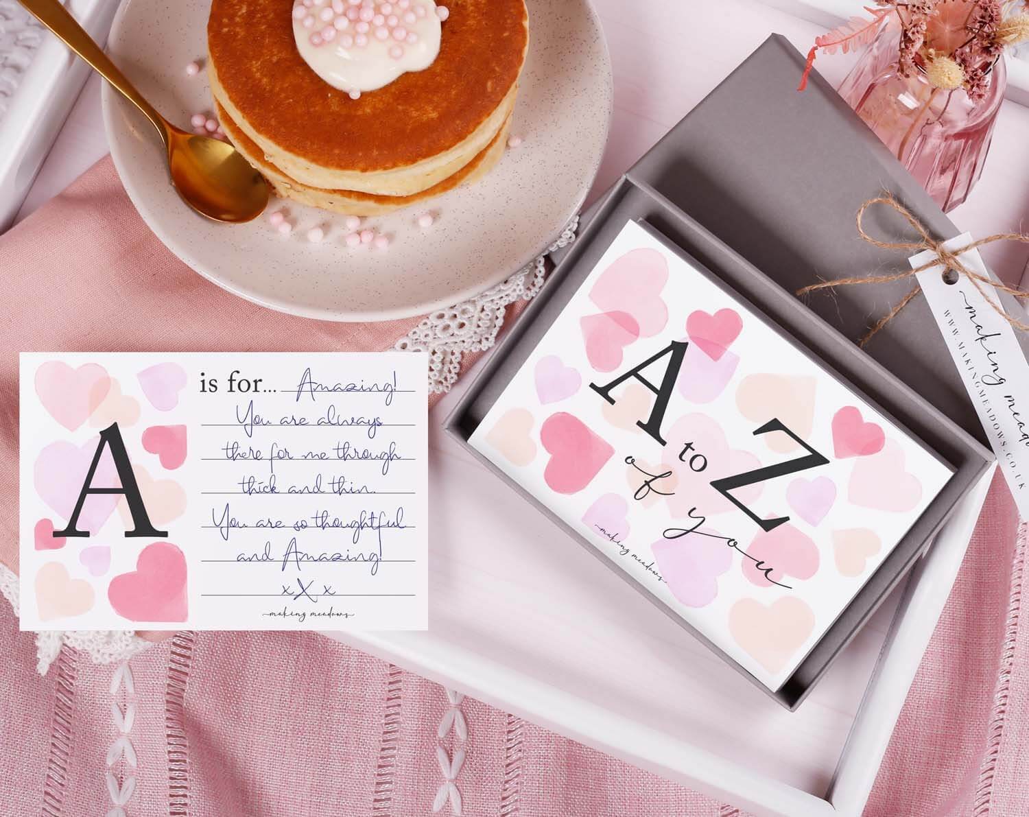 A to Z of You Pink Heart Cards. Gift Giving designed by Making Meadows