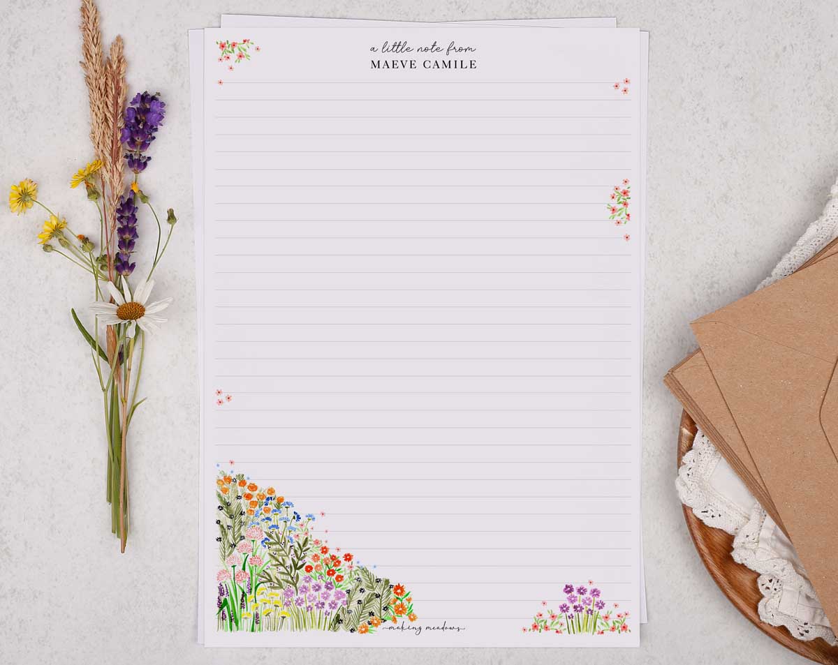 Personalised A4 Writing Paper With Watercolour Flowers