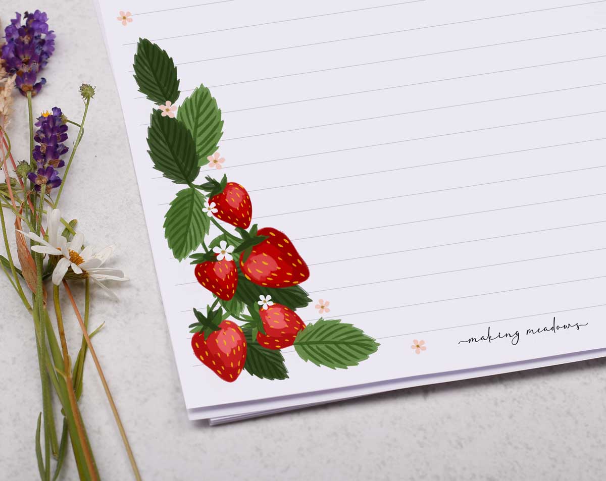 Personalised A4 Writing Paper With Strawberry Border