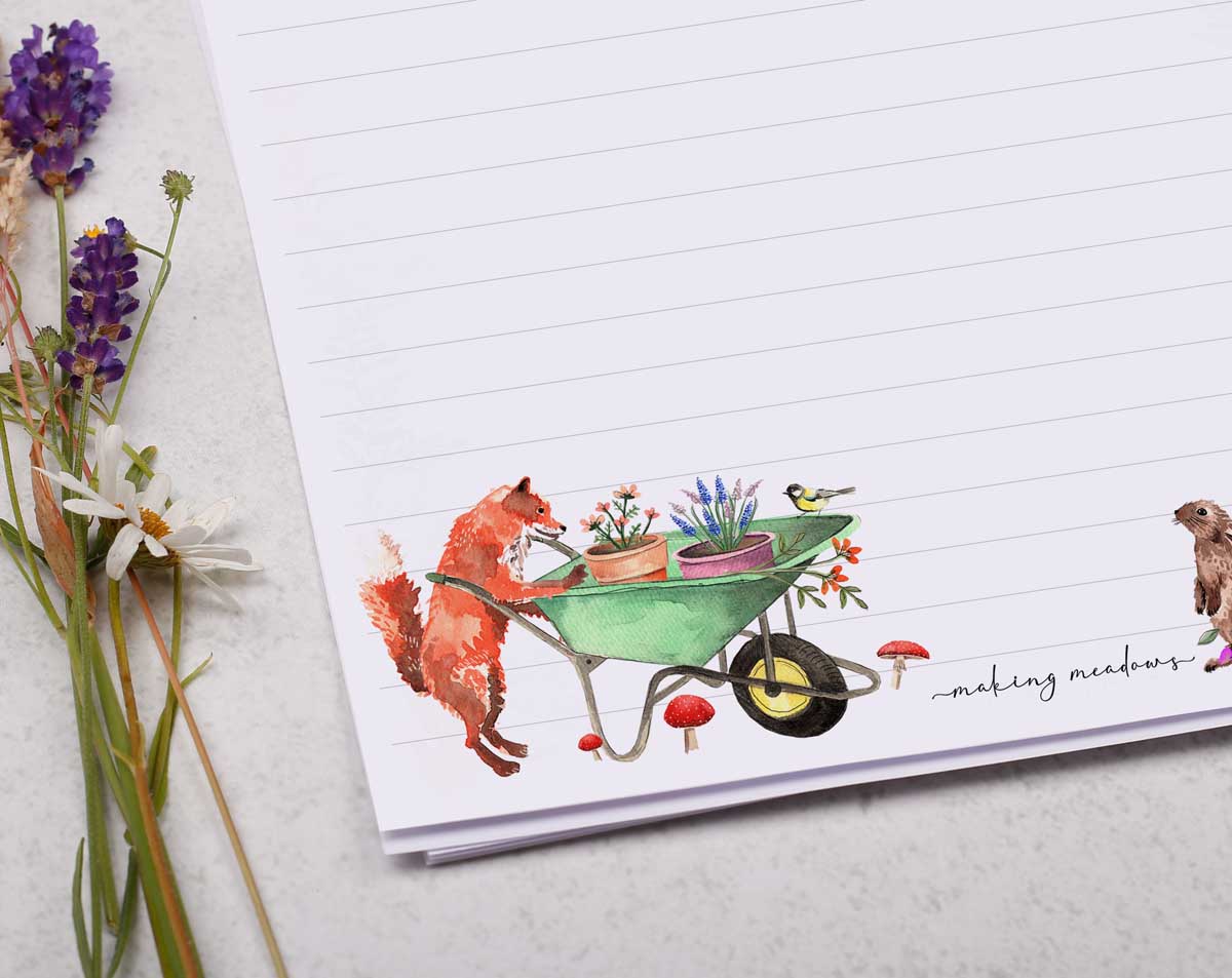 Personalised A4 Writing Paper With Garden Fox