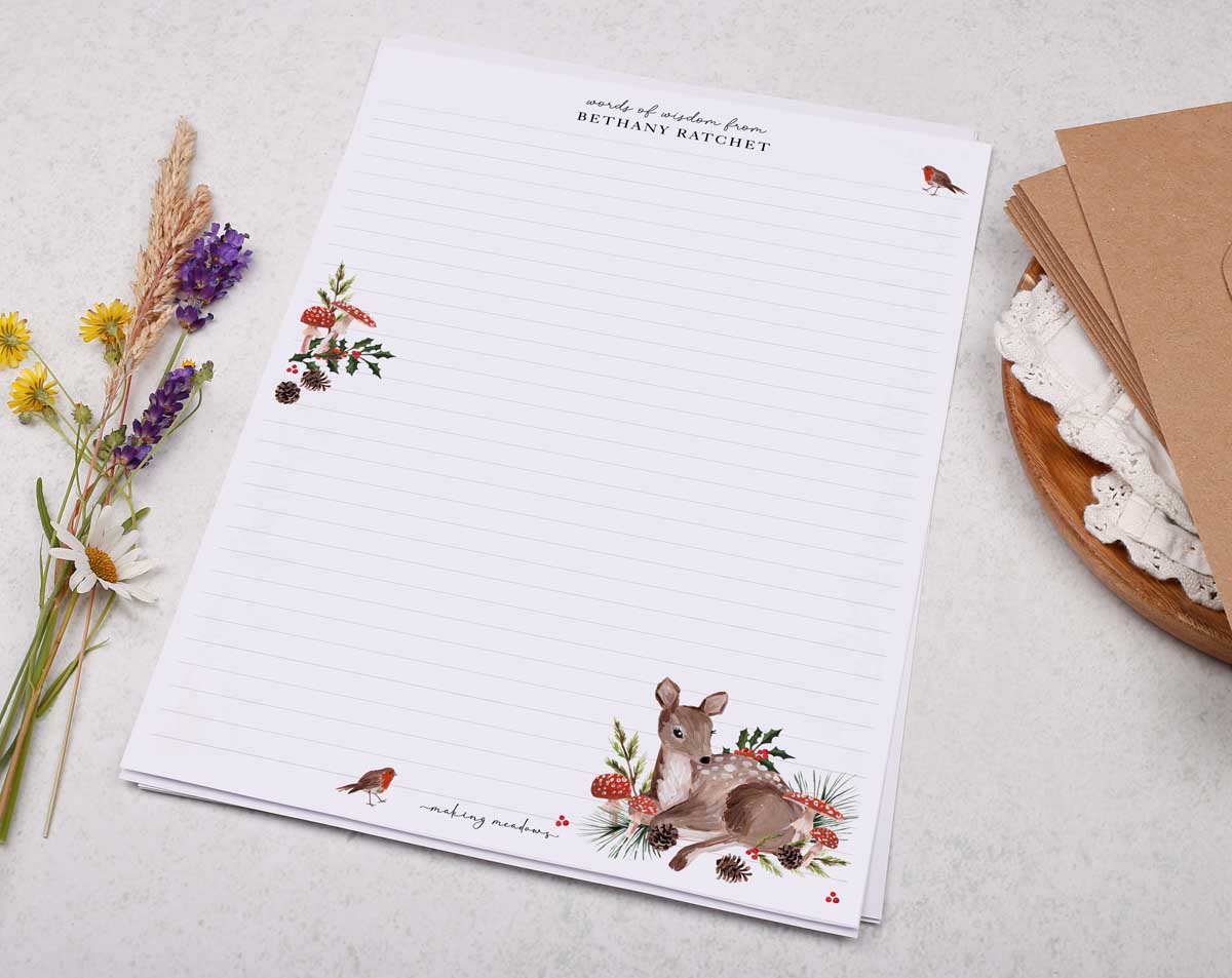 Personalised A4 Writing Paper With Woodland Deer