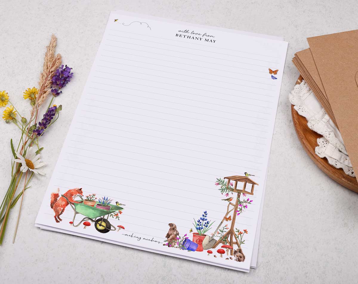 Personalised A4 Writing Paper With Garden Fox