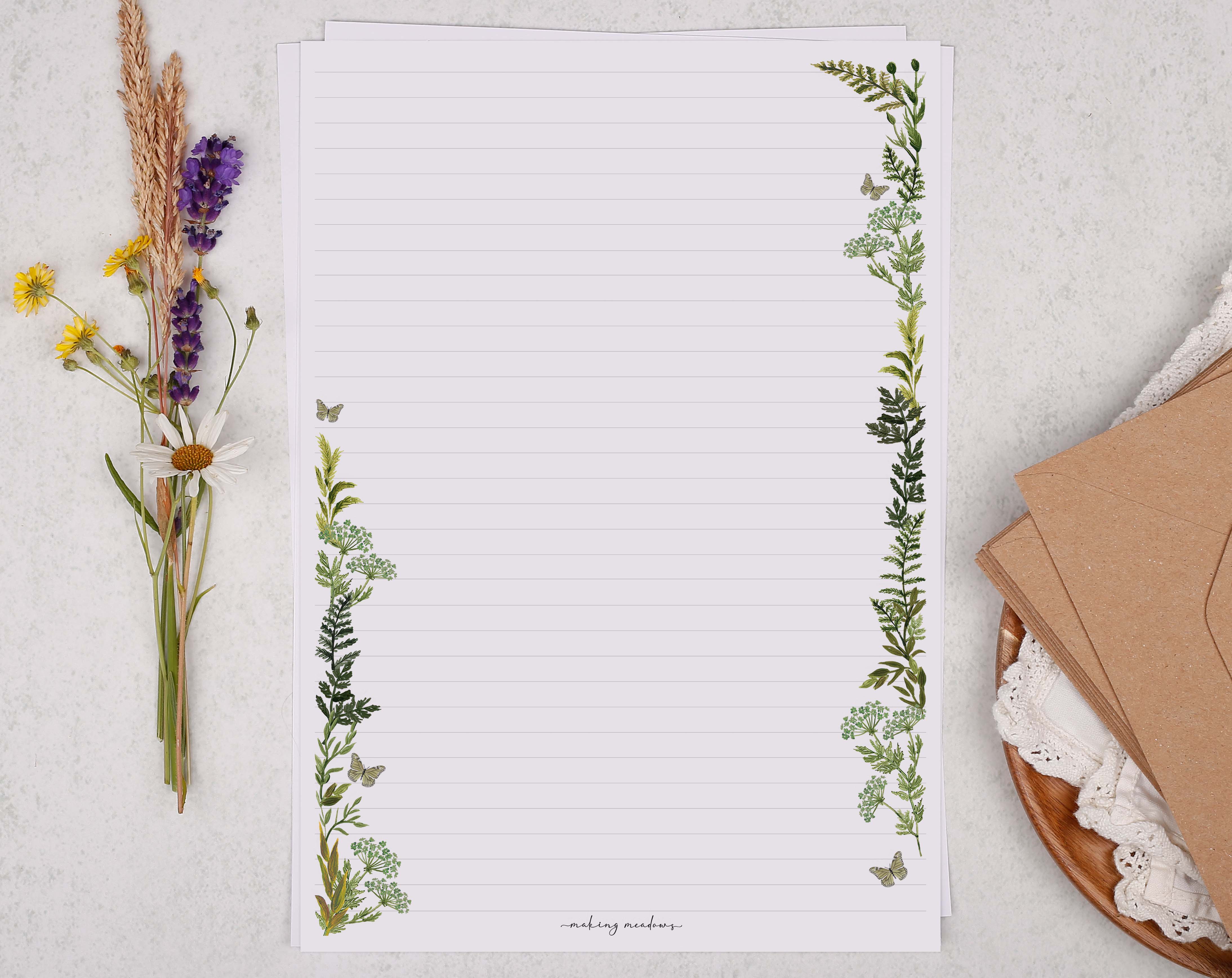 A4 writing paper with a botanical & butterfly border