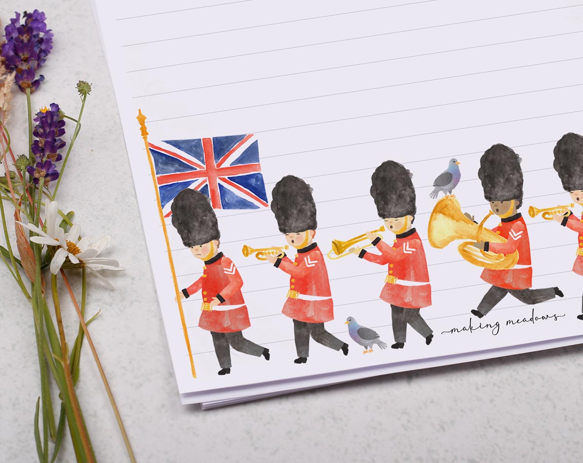 A4 letter writing paper sheets with a fun London themed design. 