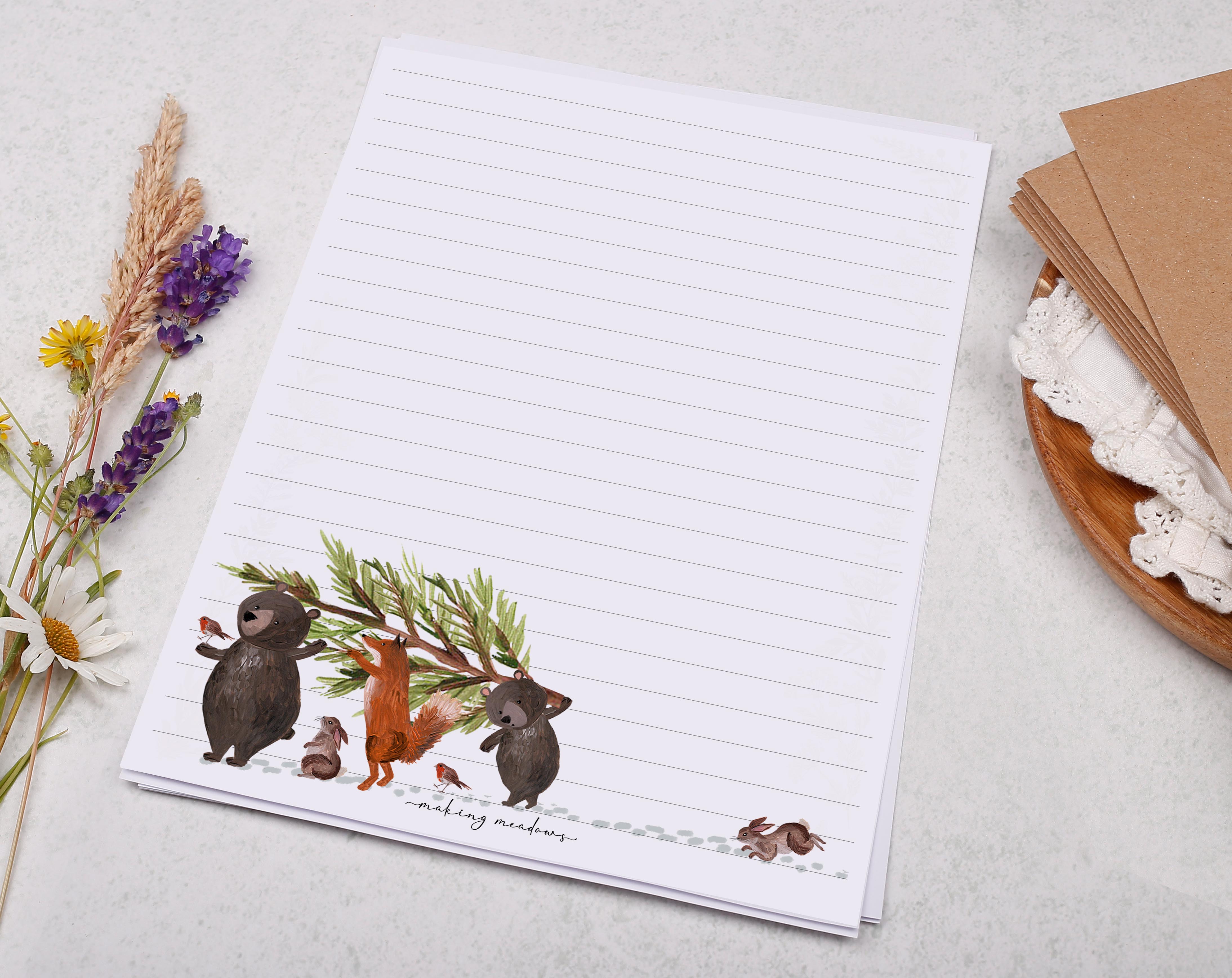 A5 writing paper with woodland animals