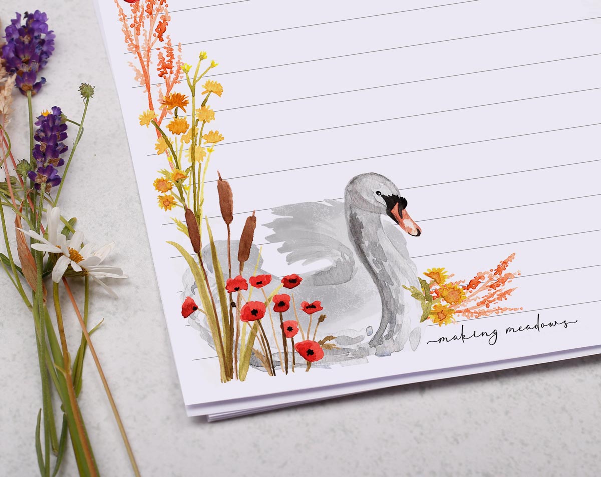 Beautiful lined paper- A5- letter writing set-Writing paper-Duck