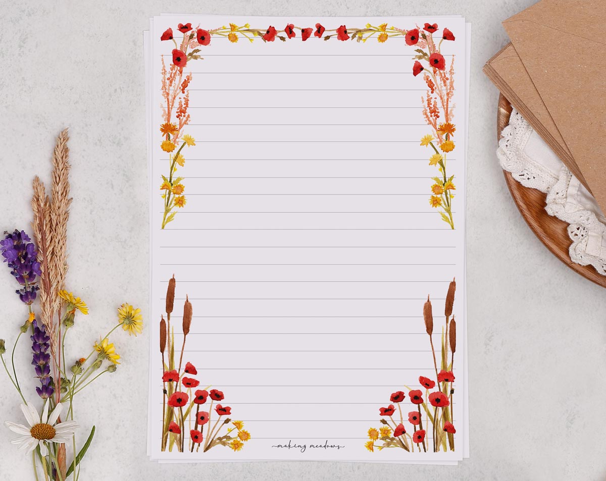 A5 Writing Paper Sheets with Poppy & Reed Design - Making Meadows