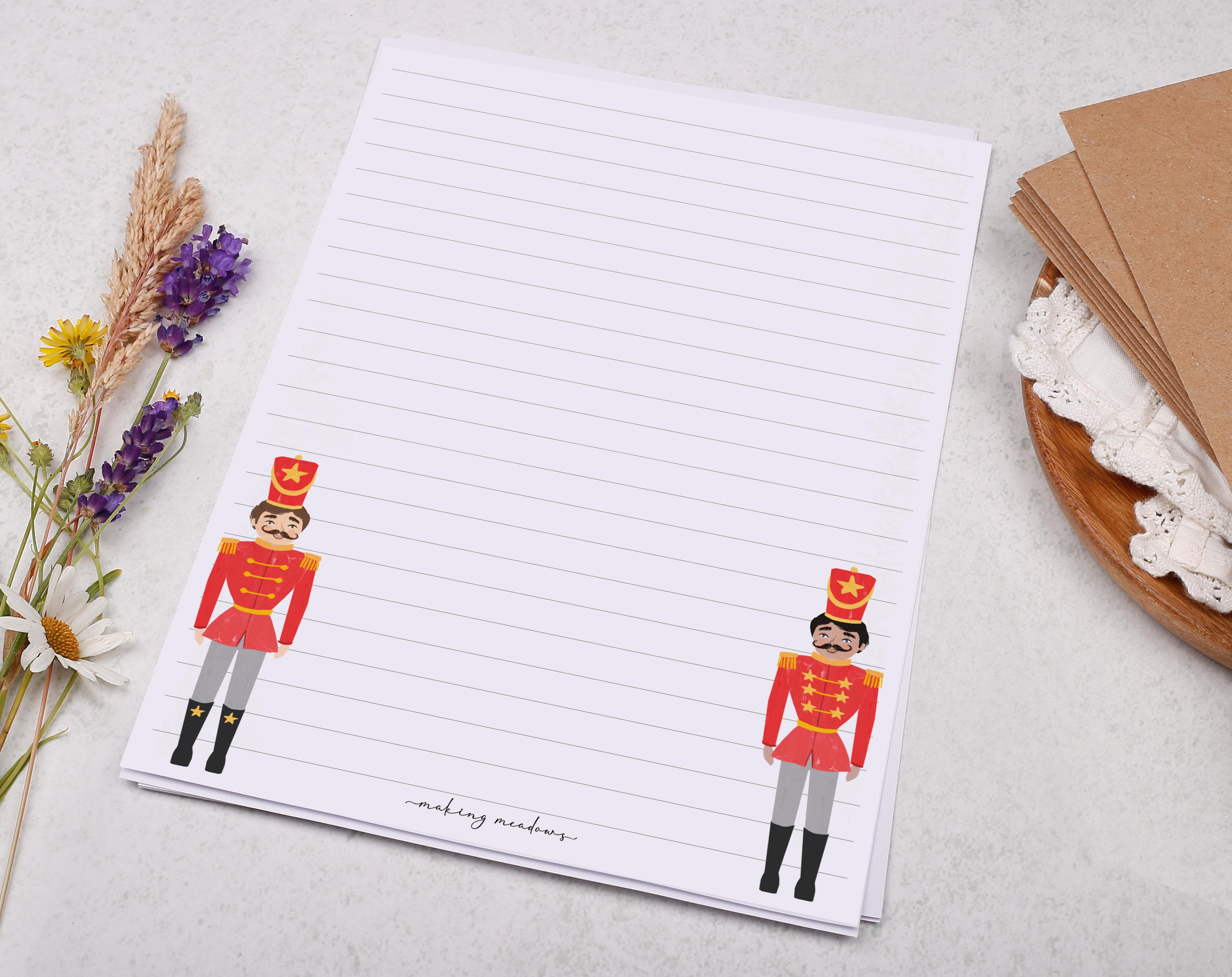 A5 writing paper with nutcracker soldiers. Stationery designed by Making Meadows
