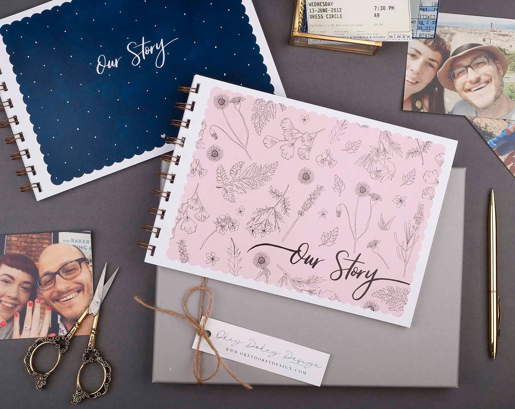 Beautiful navy polka dot 'Our Story' memory book. Scrapbooking & Stamping Kits designed by Making Meadows