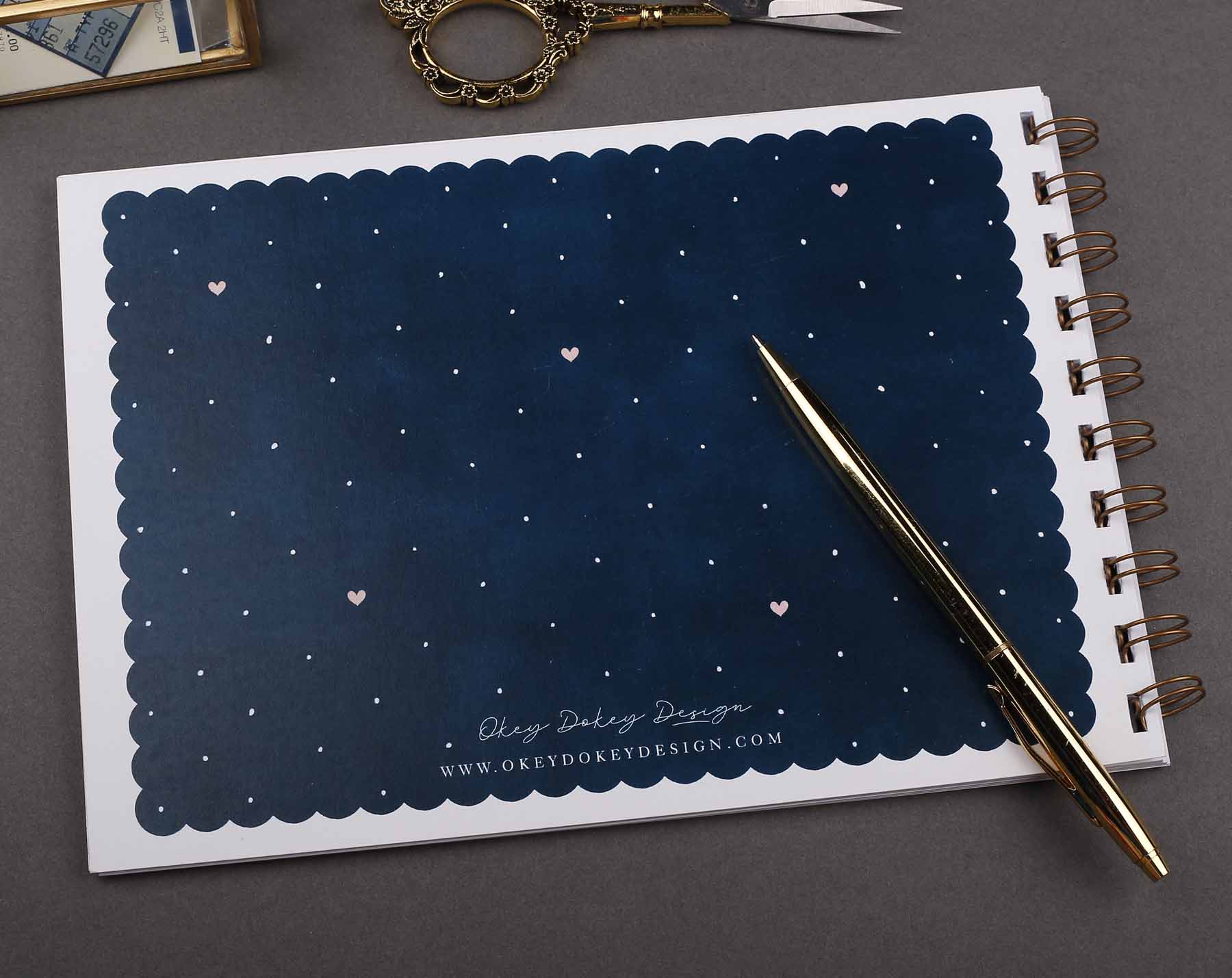 Beautiful navy polka dot 'Our Story' memory book. Scrapbooking & Stamping Kits designed by Making Meadows