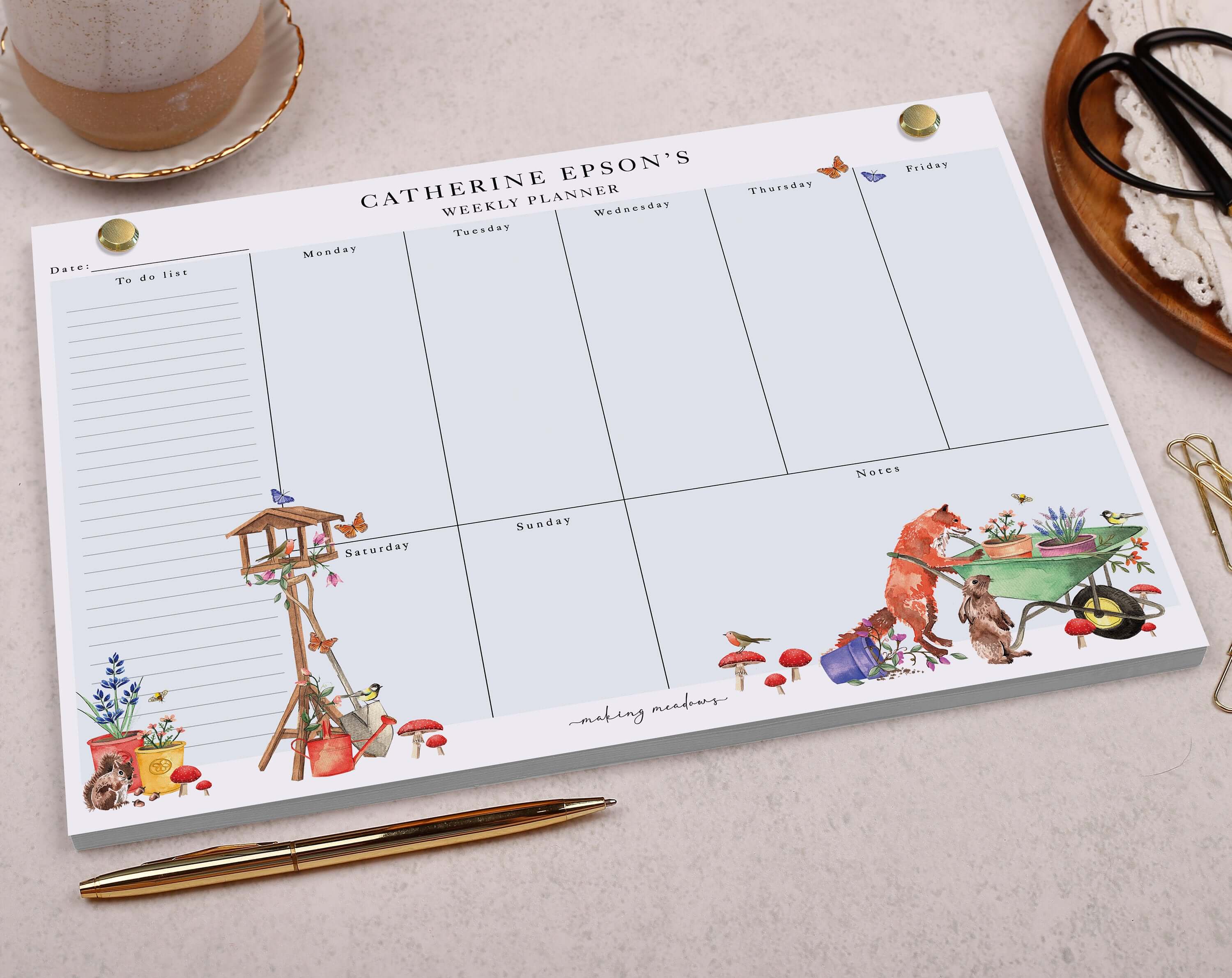 Bird & Fox Personalised Weekly Planner Pad. Calendars, Organizers & Planners designed by Making Meadows