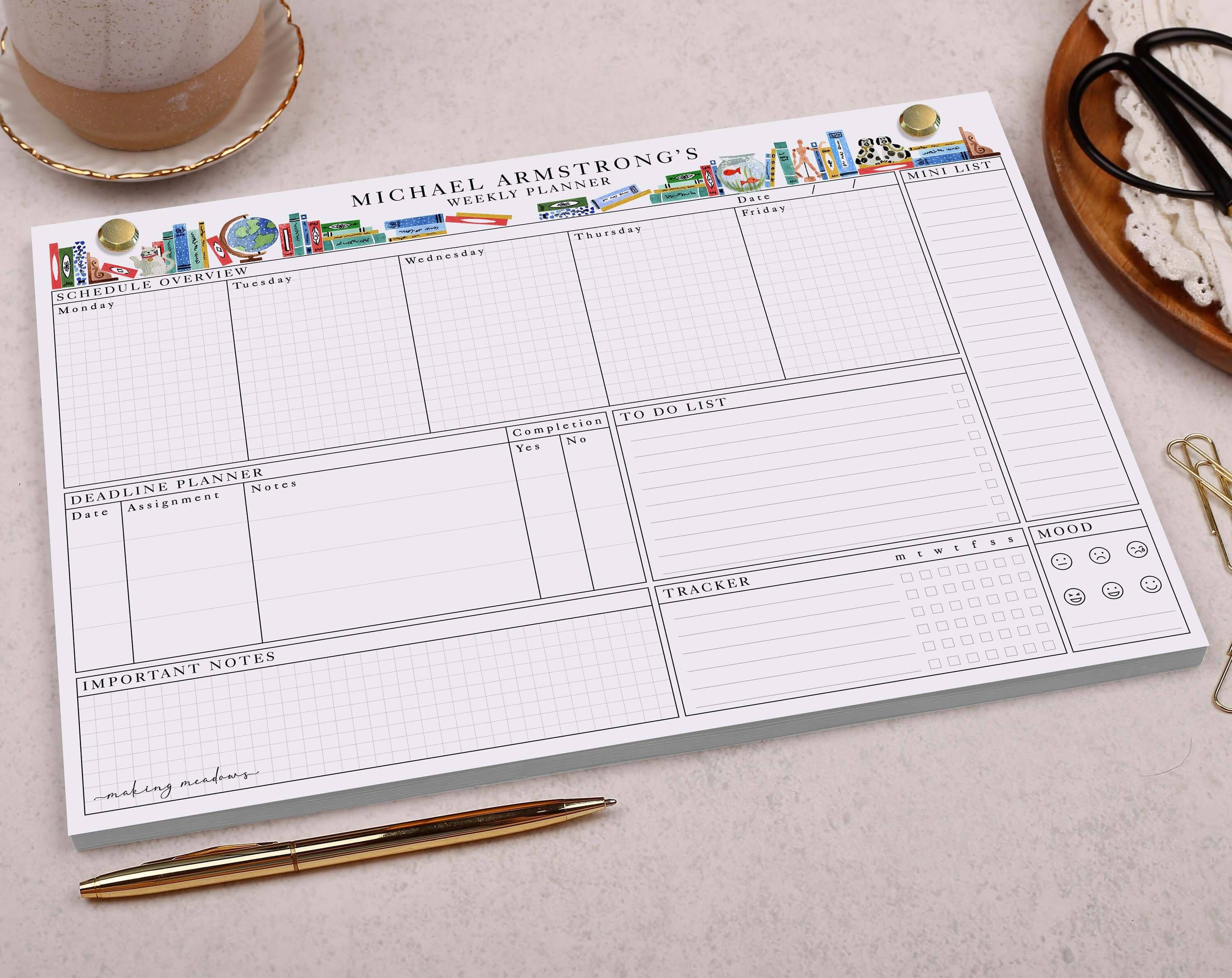 Book Design Personalised Weekly Planner Pad. Planners designed by Making Meadows