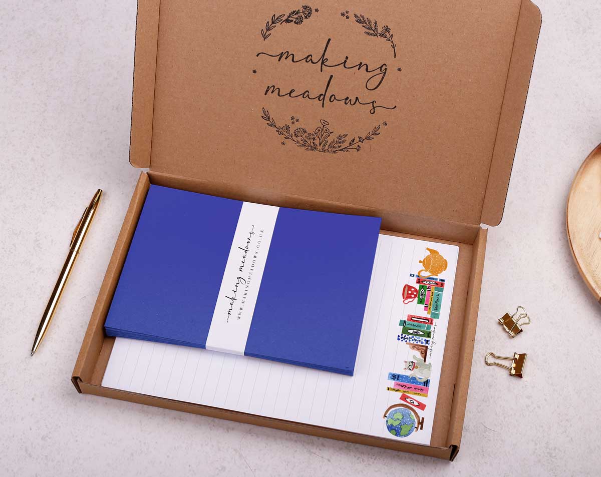 Book Shelf Writing Paper Gift Box. Stationery designed by Making Meadows