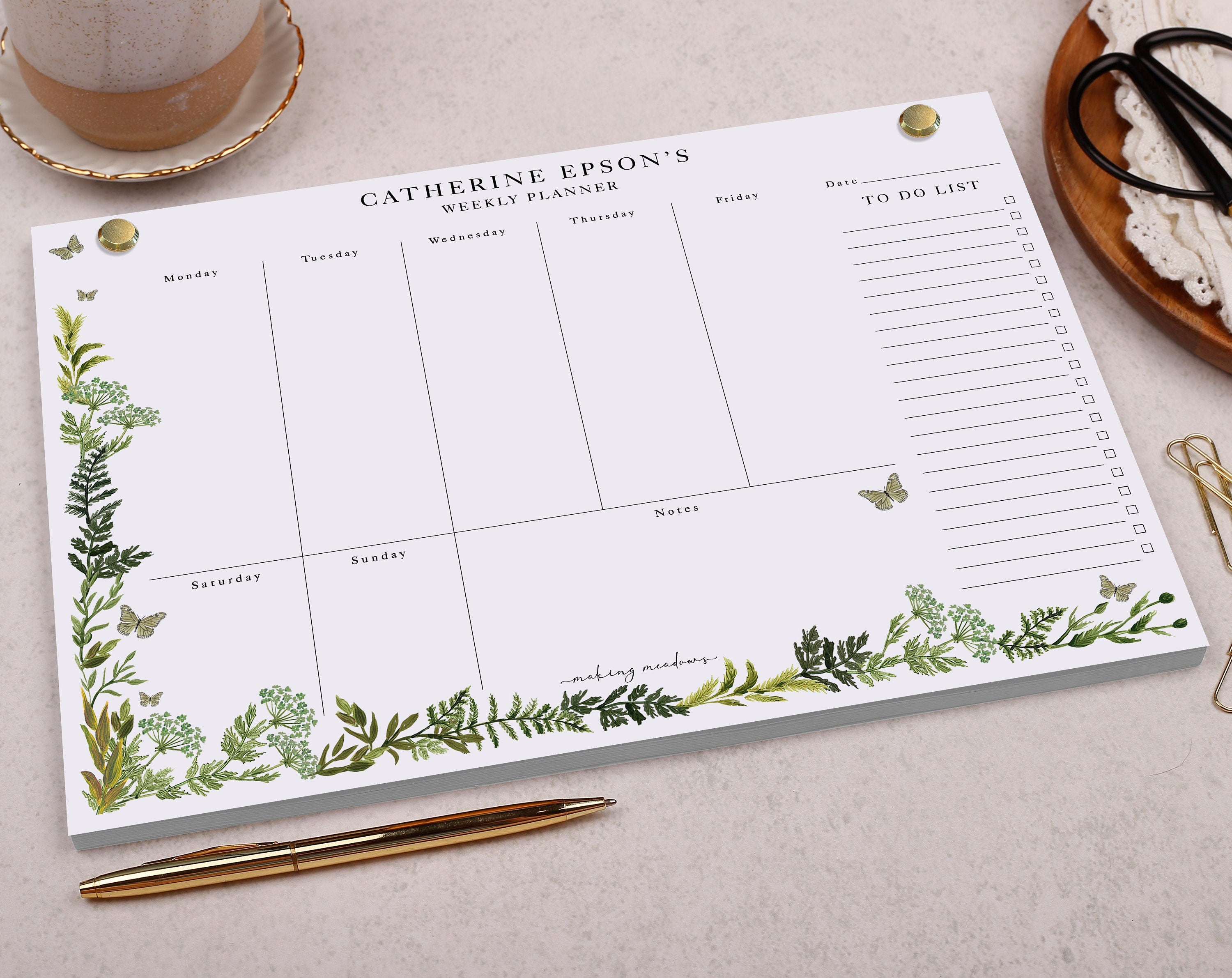 Botanical Personalised Weekly Planner Pad. Planners designed by Making Meadows