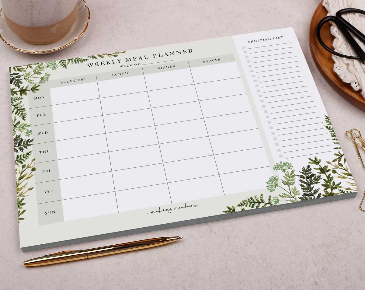 Botanical Weekly Meal Planner Pad. Desk Pads & Blotters designed by Making Meadows