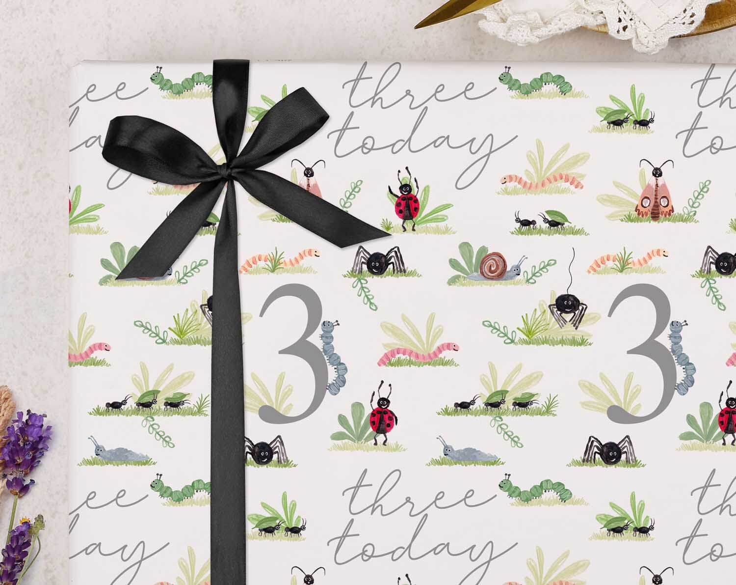 Bug 3rd Birthday Wrapping Paper. Wrapping Paper designed by Making Meadows