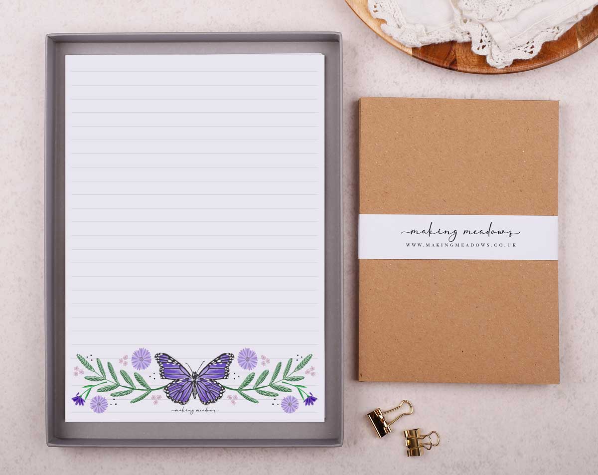 Butterfly Writing Paper Gift Box. Stationery designed by Making Meadows